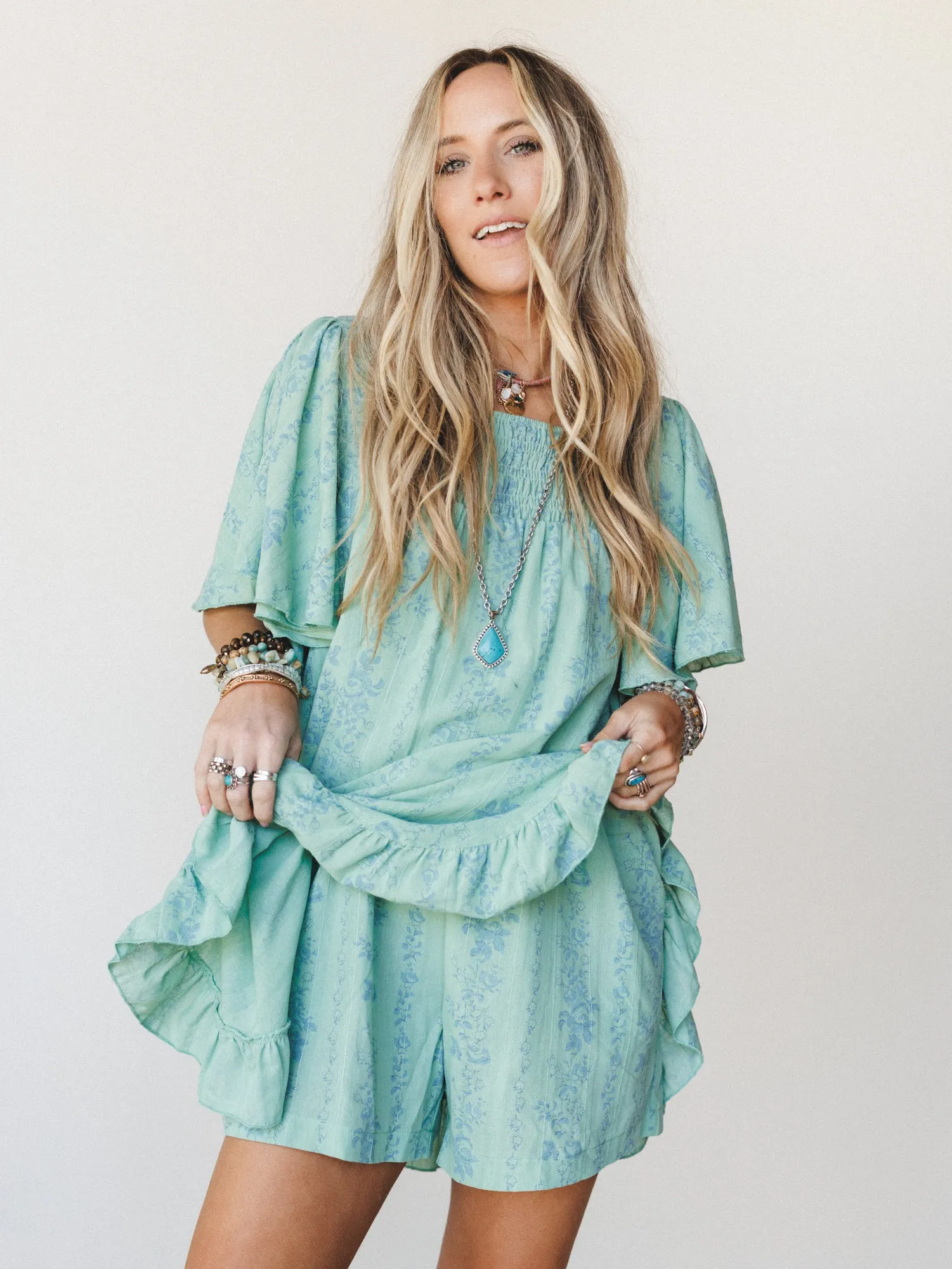 Goldie Floral Romper - Sage sold by Three Bird Nest product image thumbnail 5
