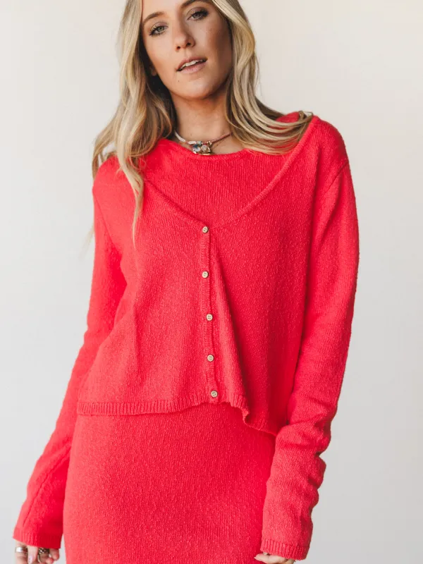 August Knitted Cardigan - Tomato Red made by By Together