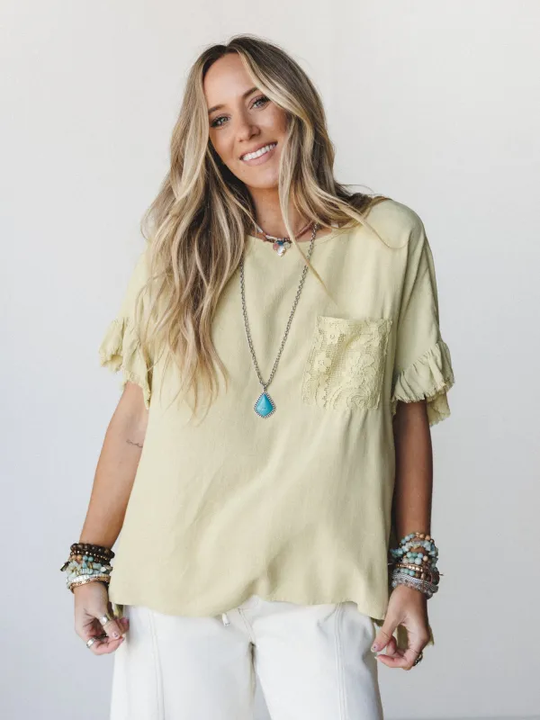 Zhara Lace Back Top - Green Tea made by easel
