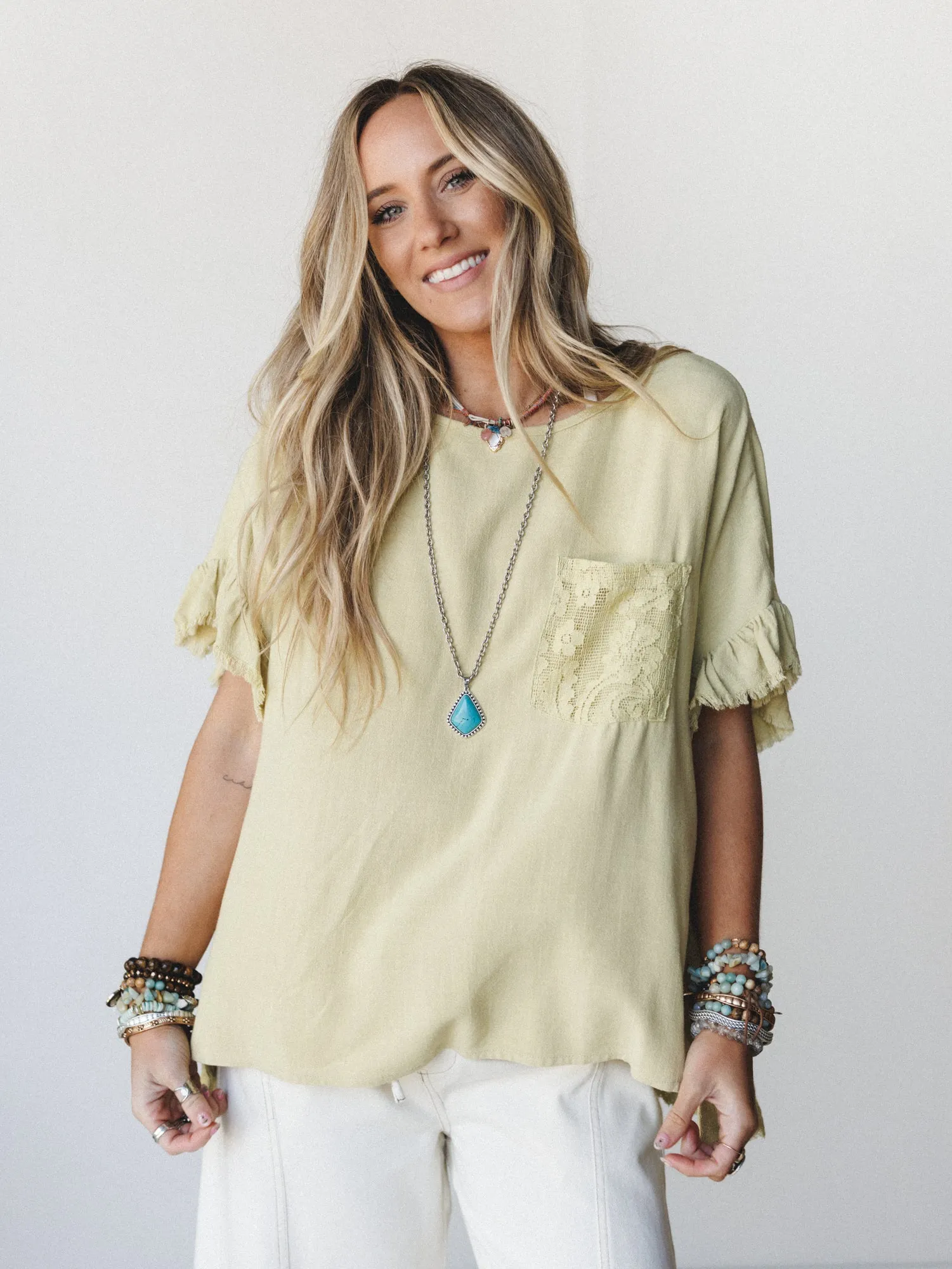 Zhara Lace Back Top - Green Tea sold by Three Bird Nest