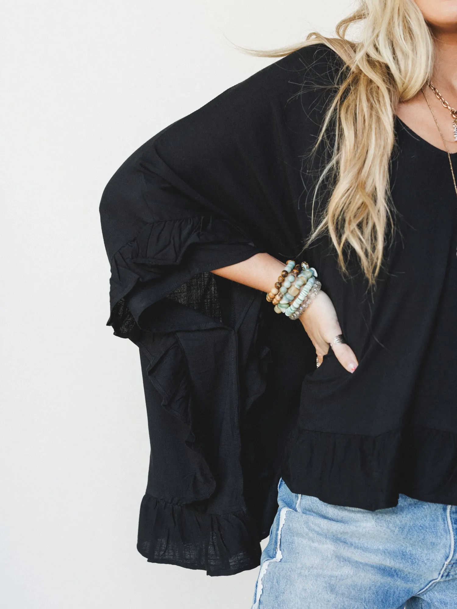 The Nest Let Me Ruffled Poncho Top - Black sold by Three Bird Nest product image thumbnail 3