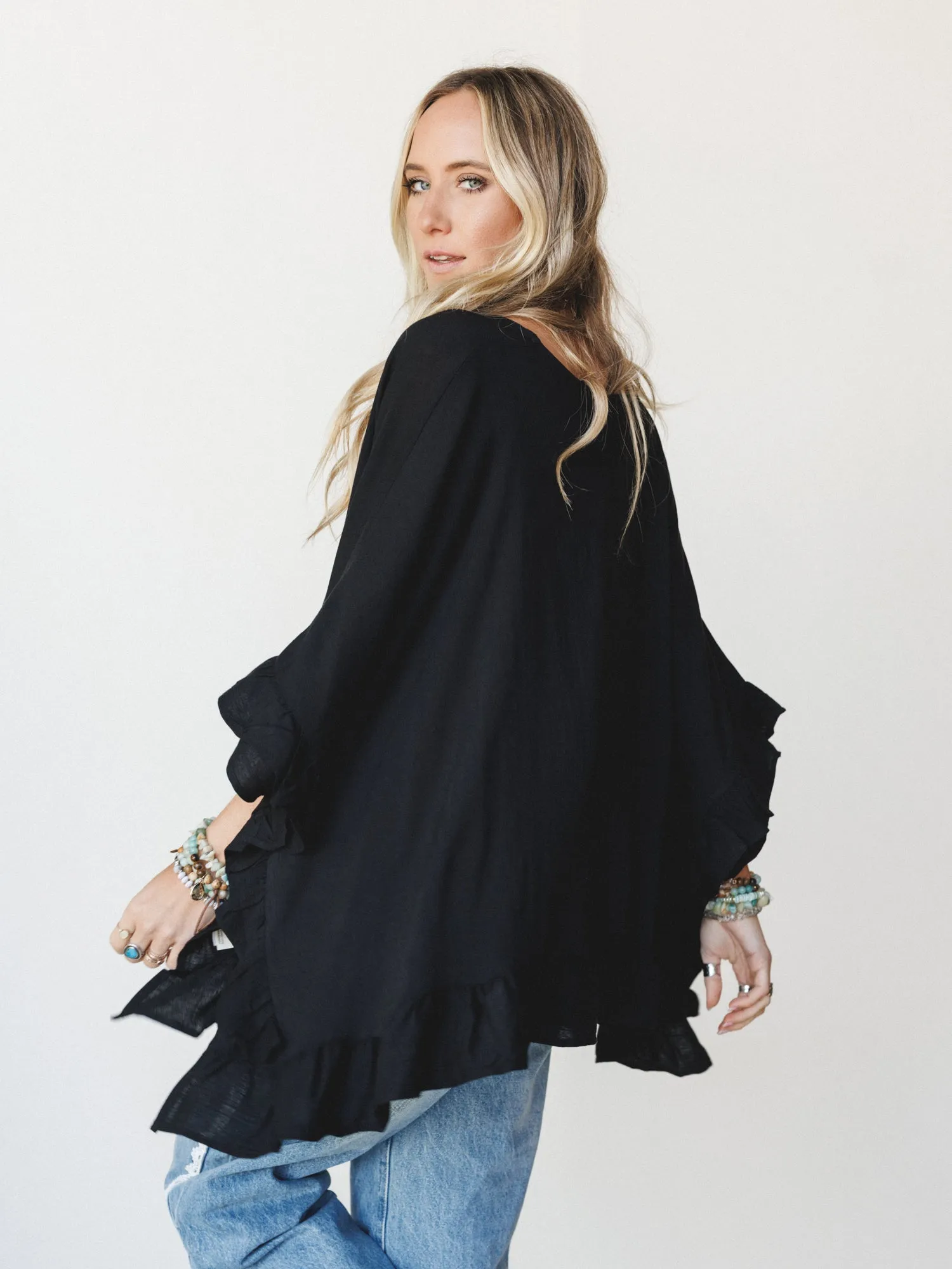 The Nest Let Me Ruffled Poncho Top - Black sold by Three Bird Nest product image thumbnail 5