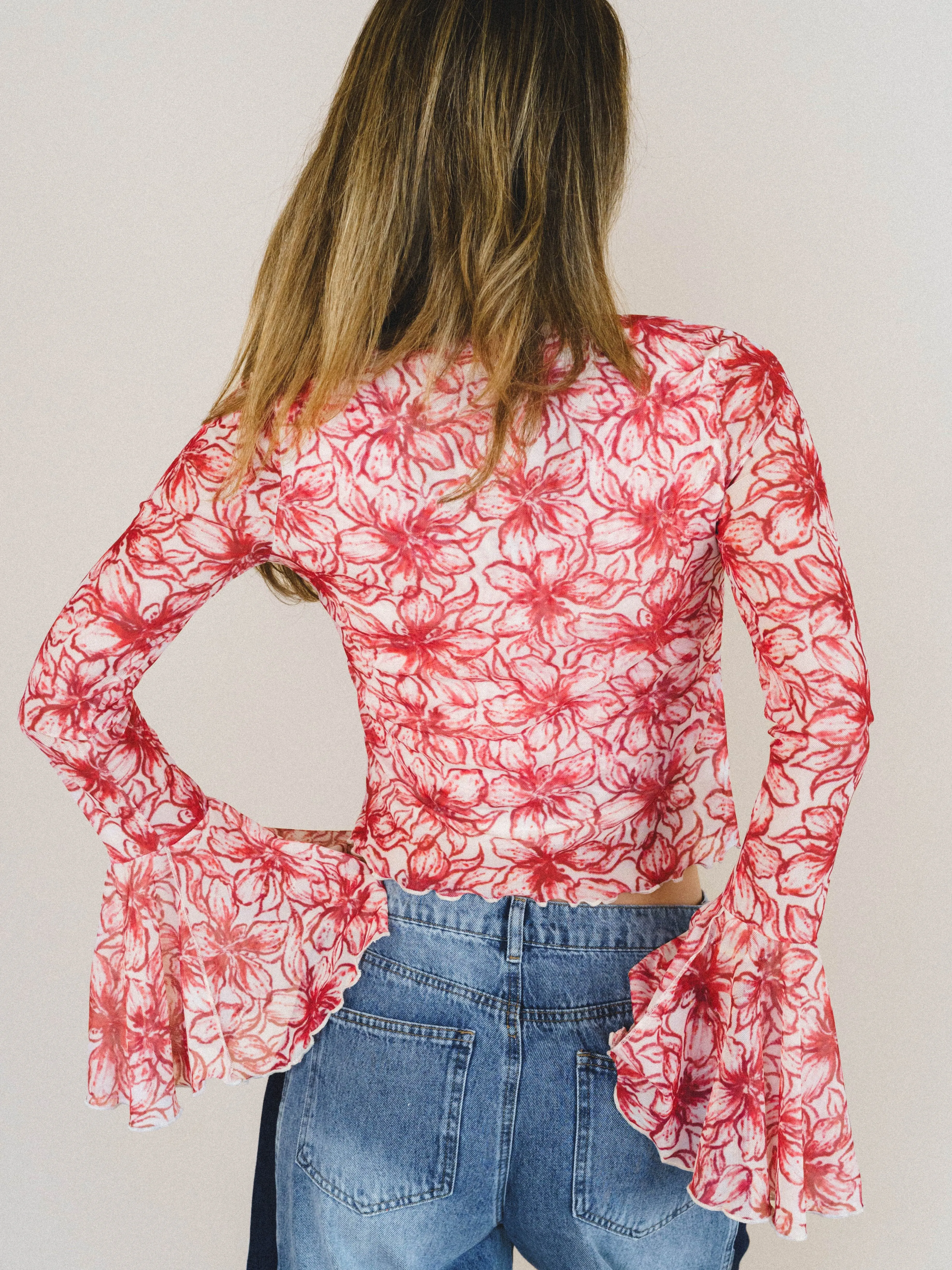 Foxy Flower Bell Sleeve Top - Red sold by Three Bird Nest product image thumbnail 2