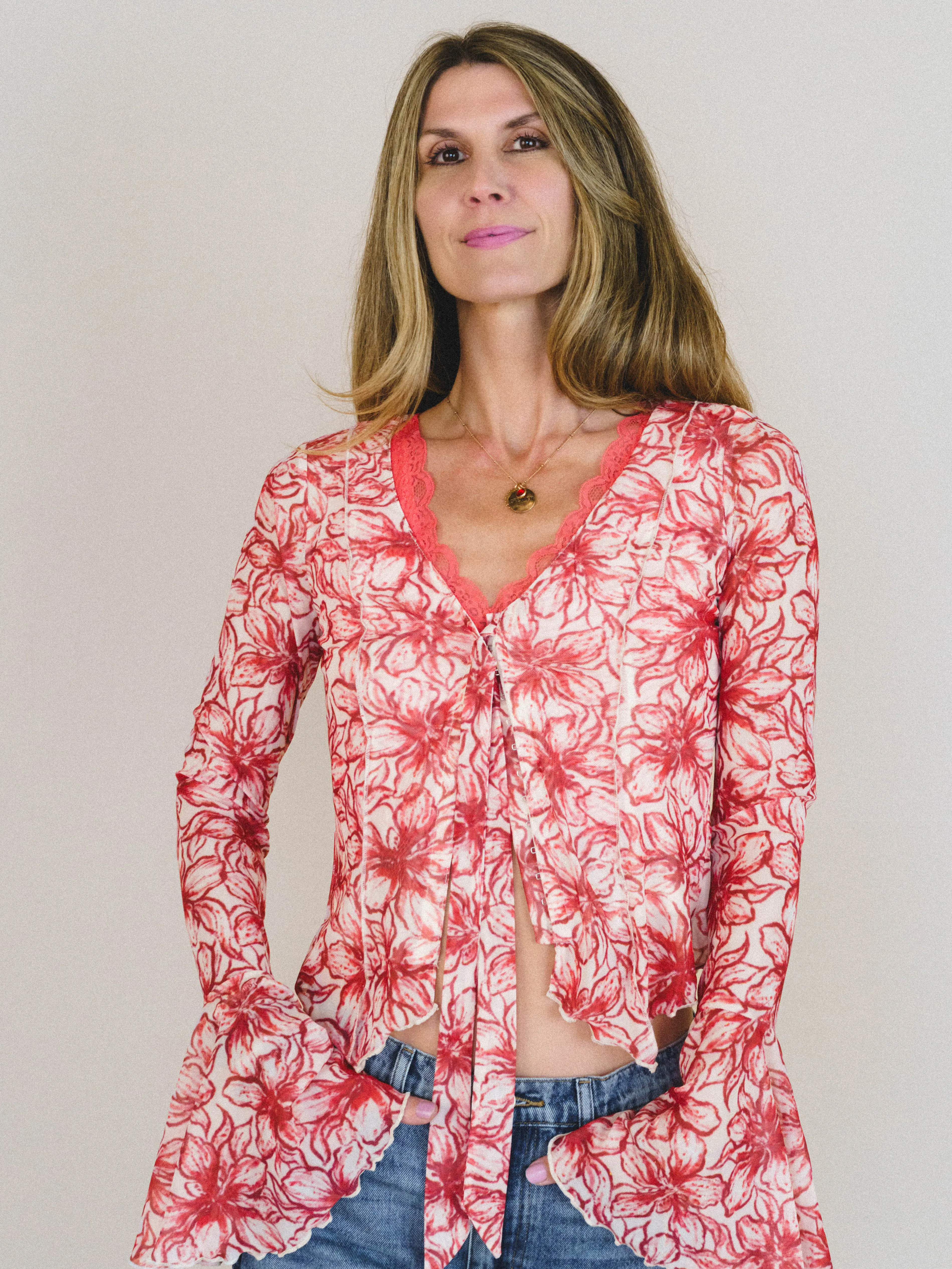 Foxy Flower Bell Sleeve Top - Red sold by Three Bird Nest product image thumbnail 5