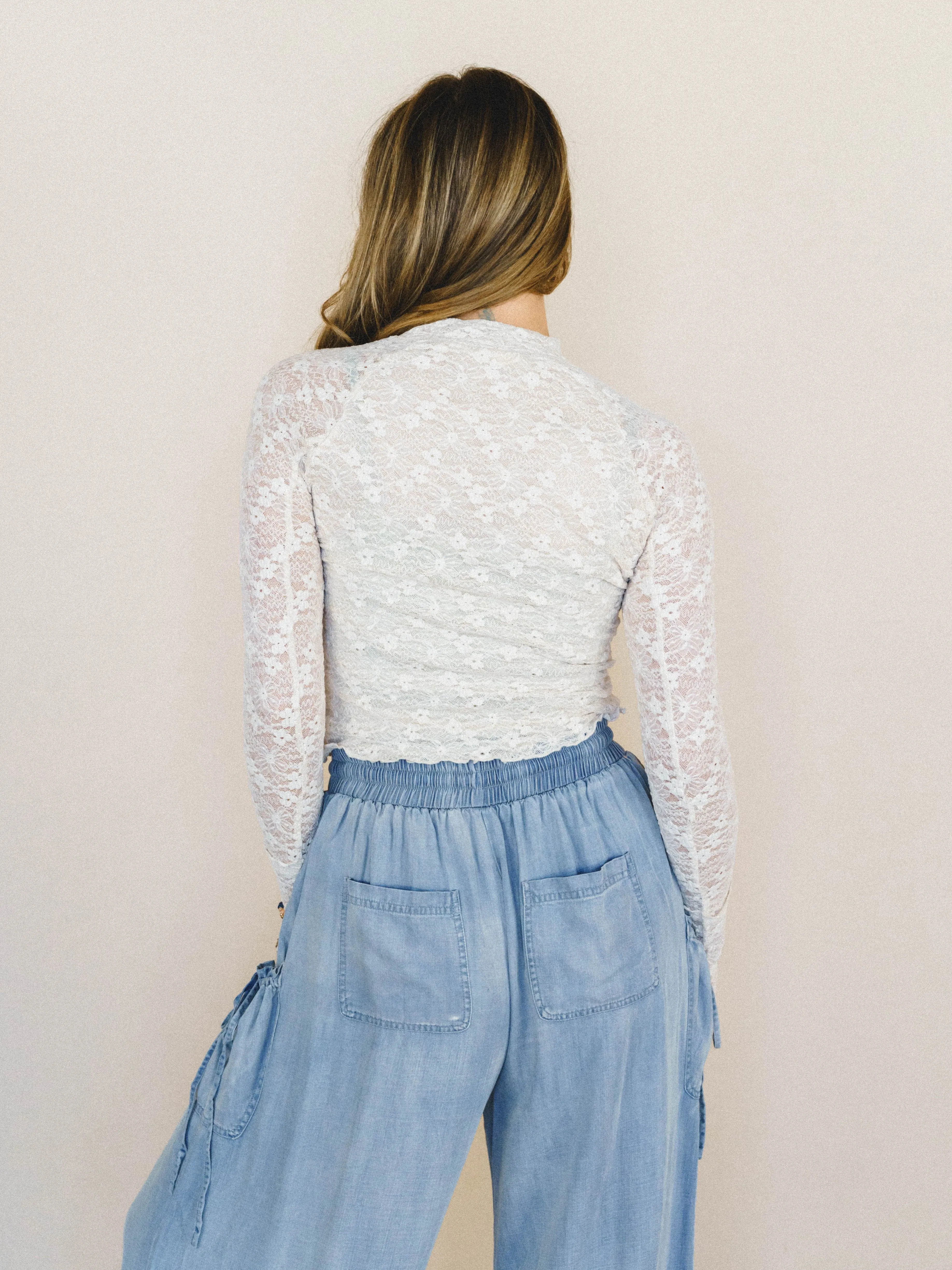 Lace Crush Long Sleeve Top - Cream sold by Three Bird Nest product image thumbnail 3