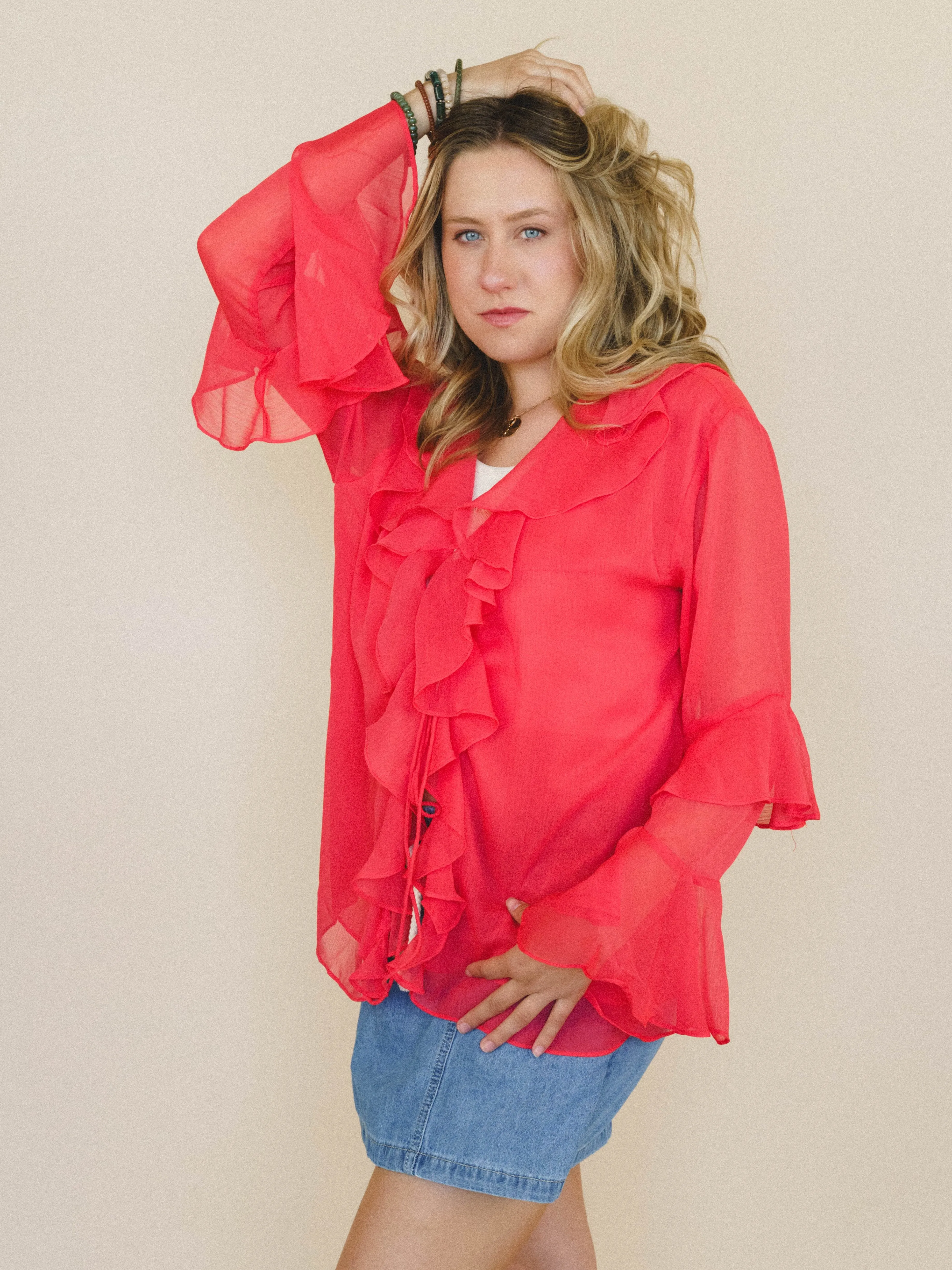 Ginger Rose Ruffle Blouse - Red Orange sold by Three Bird Nest product image thumbnail 2