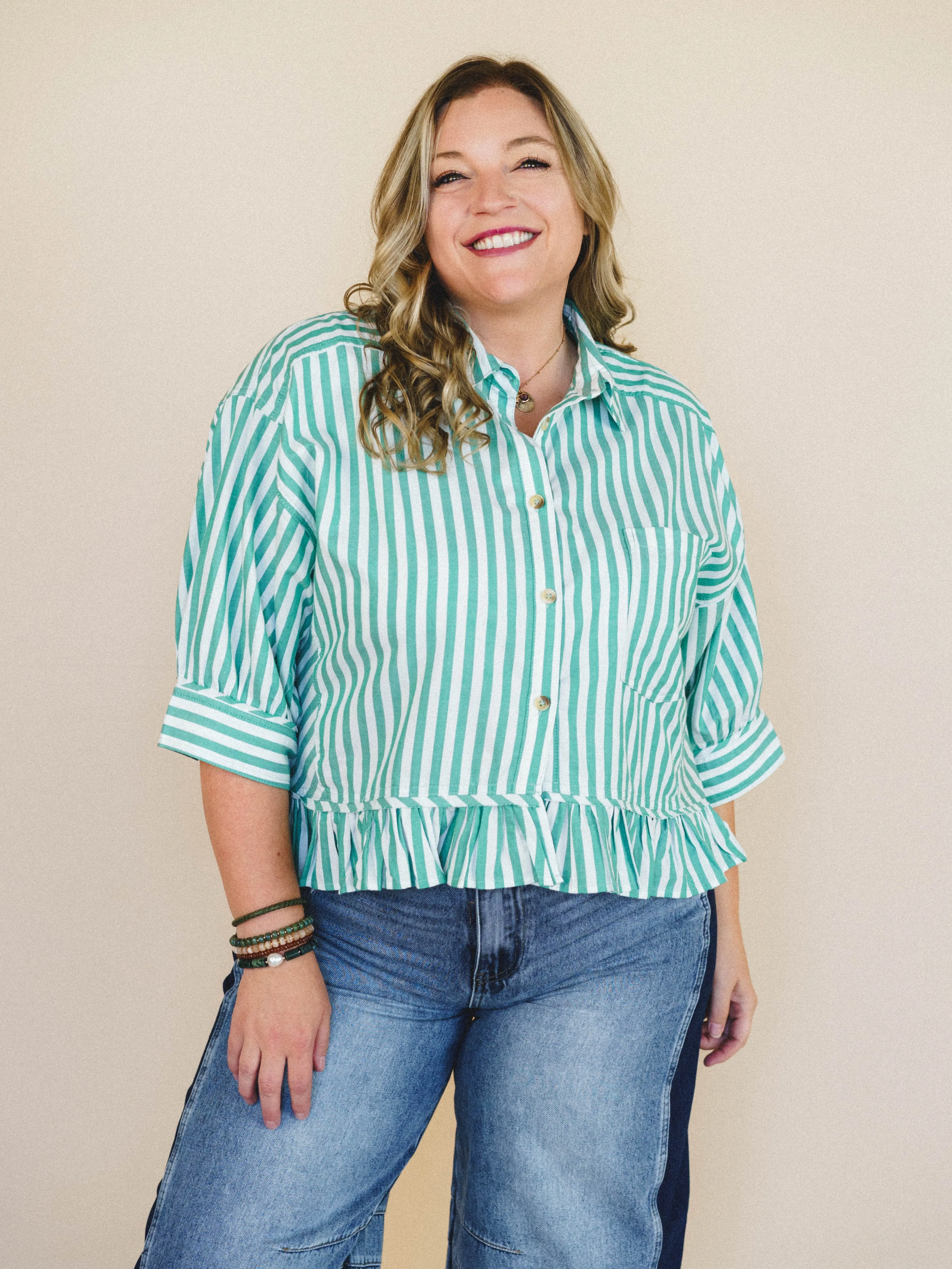 Go Time Blouse - Ivory Green sold by Three Bird Nest product image thumbnail 3