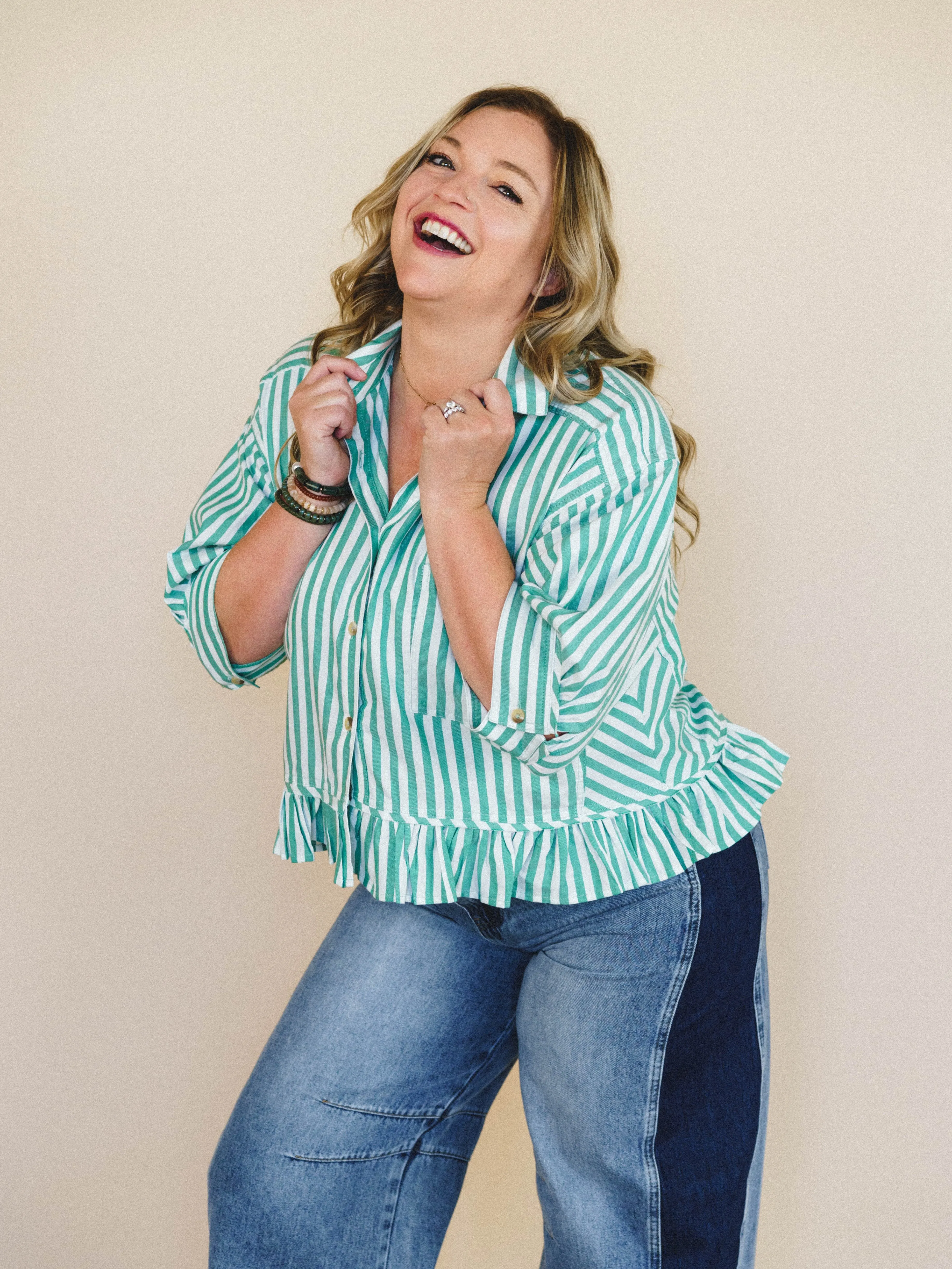 Go Time Blouse - Ivory Green sold by Three Bird Nest