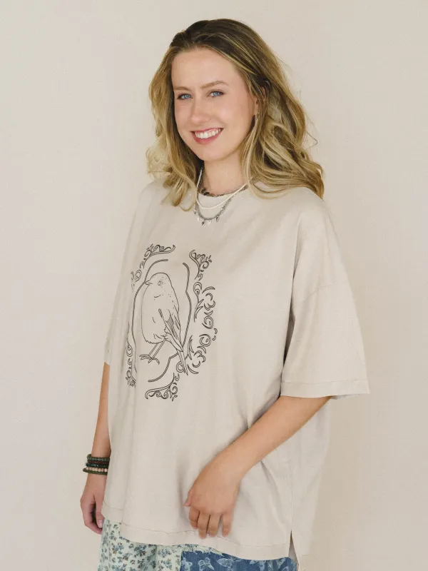 Bird Song Tee - Khaki made by easel