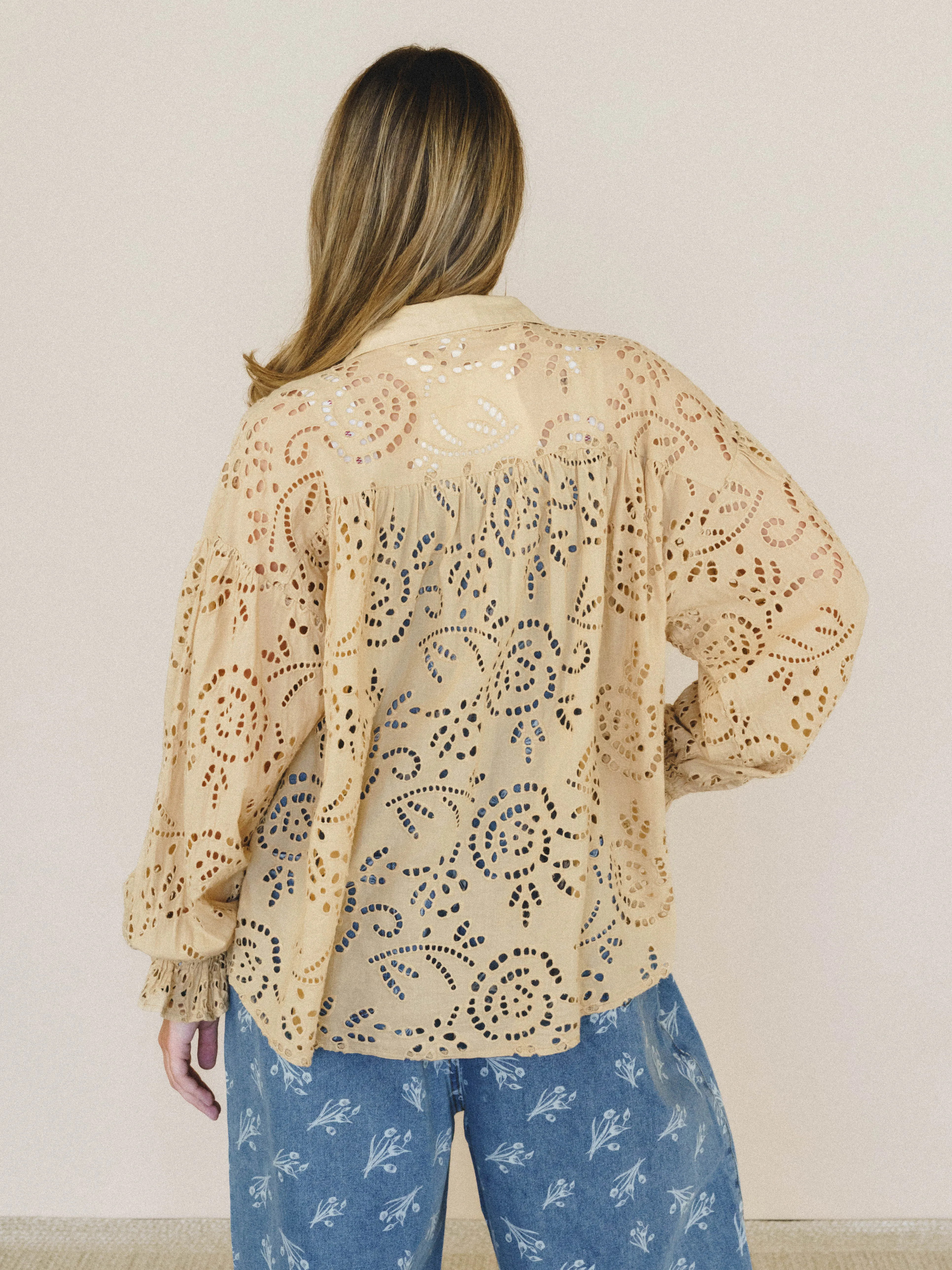 Soft Light Eyelet Blouse - Almond sold by Three Bird Nest product image thumbnail 2
