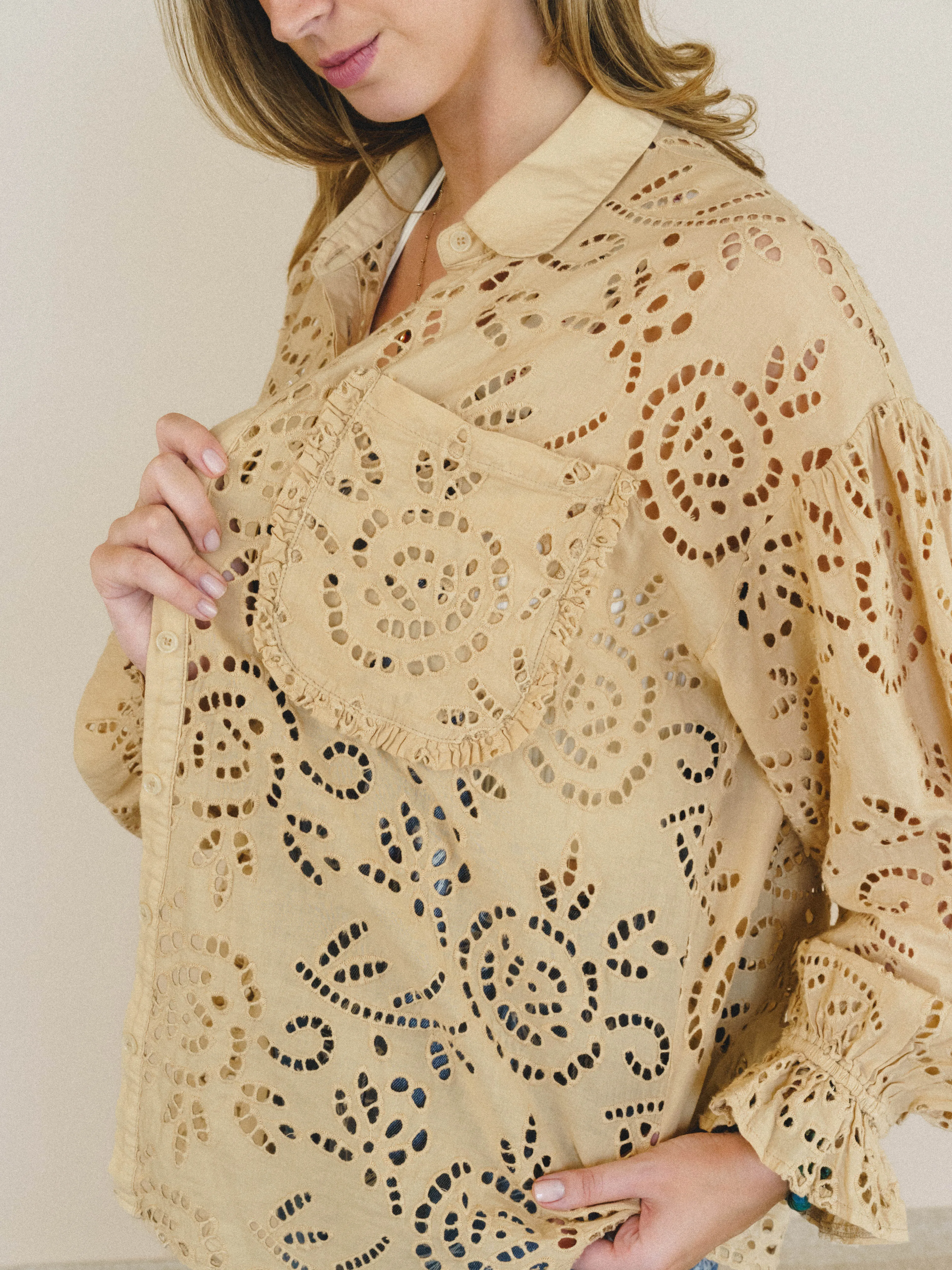 Soft Light Eyelet Blouse - Almond sold by Three Bird Nest product image thumbnail 4