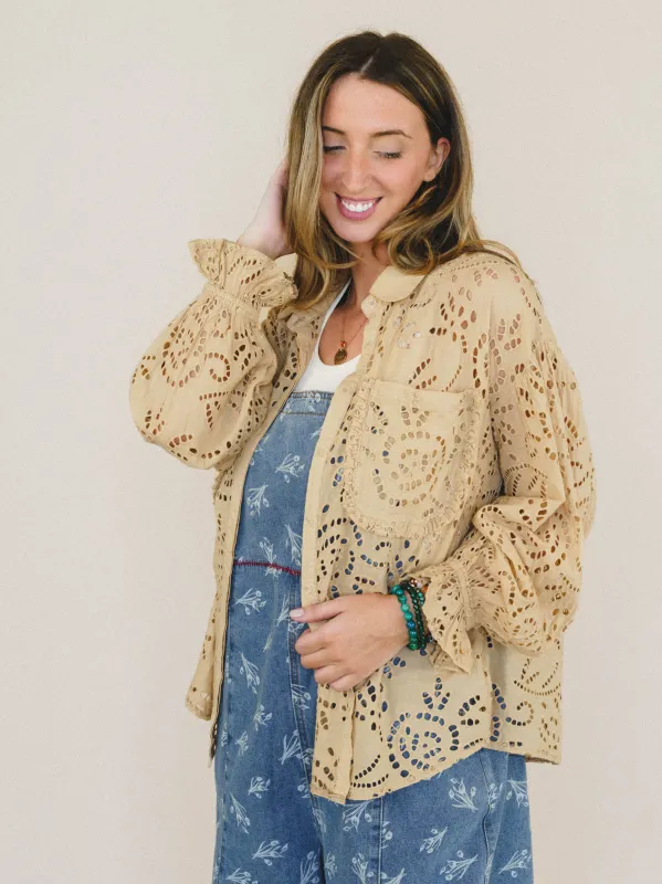 Soft Light Eyelet Blouse - Almond made by easel