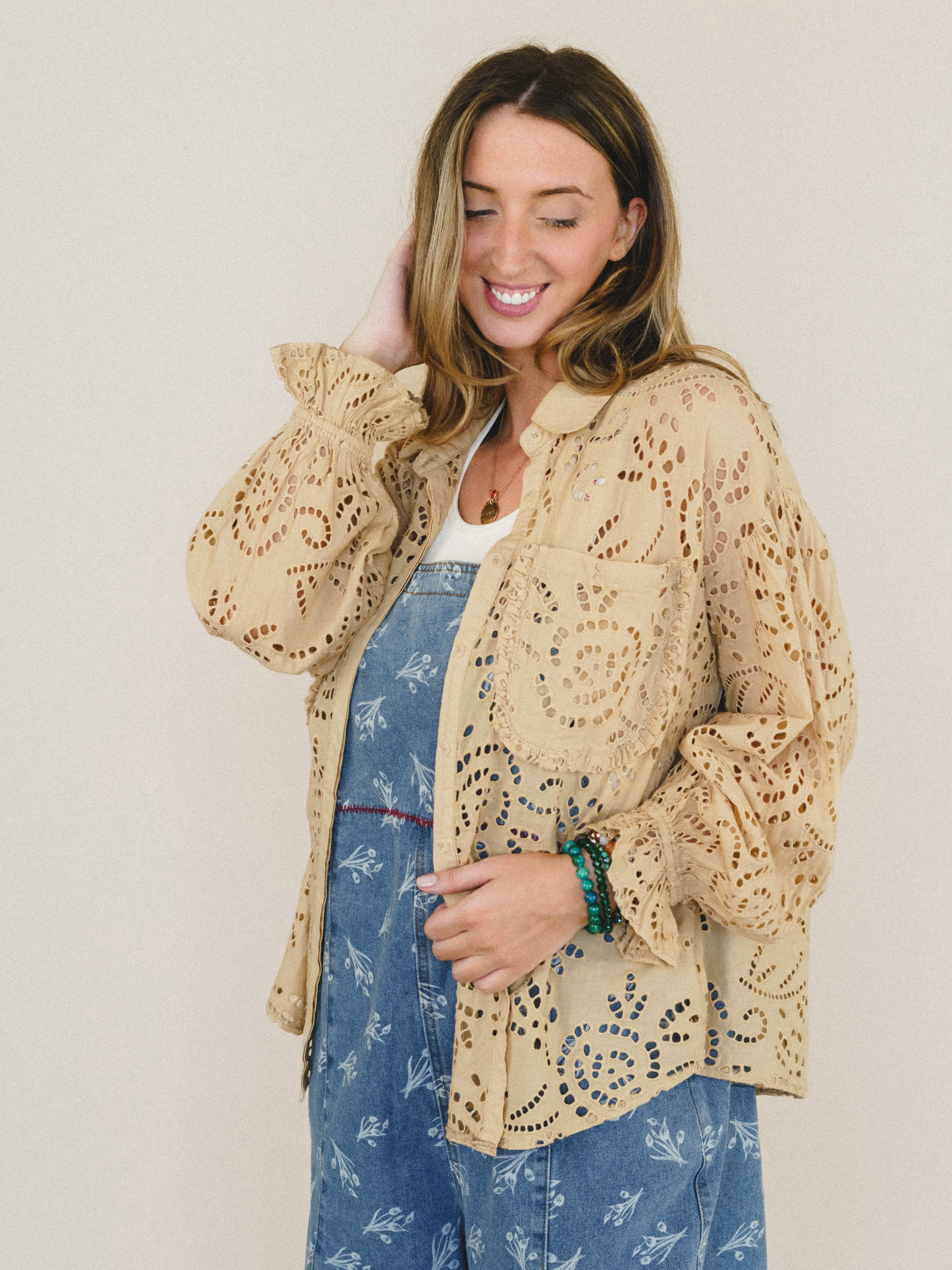 Soft Light Eyelet Blouse - Almond sold by Three Bird Nest