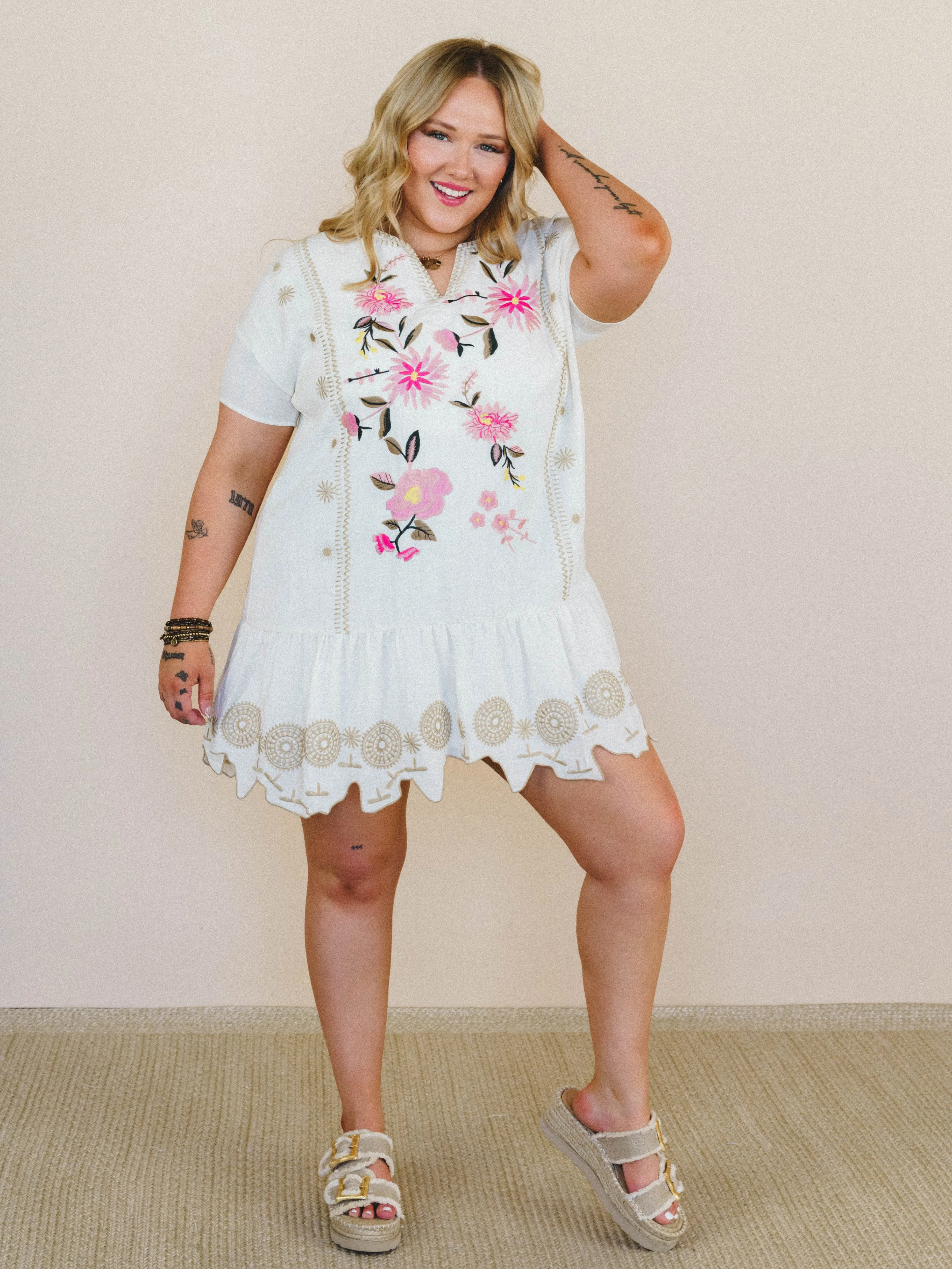 Sweet Dandy Embroidered Dress - Cream sold by Three Bird Nest