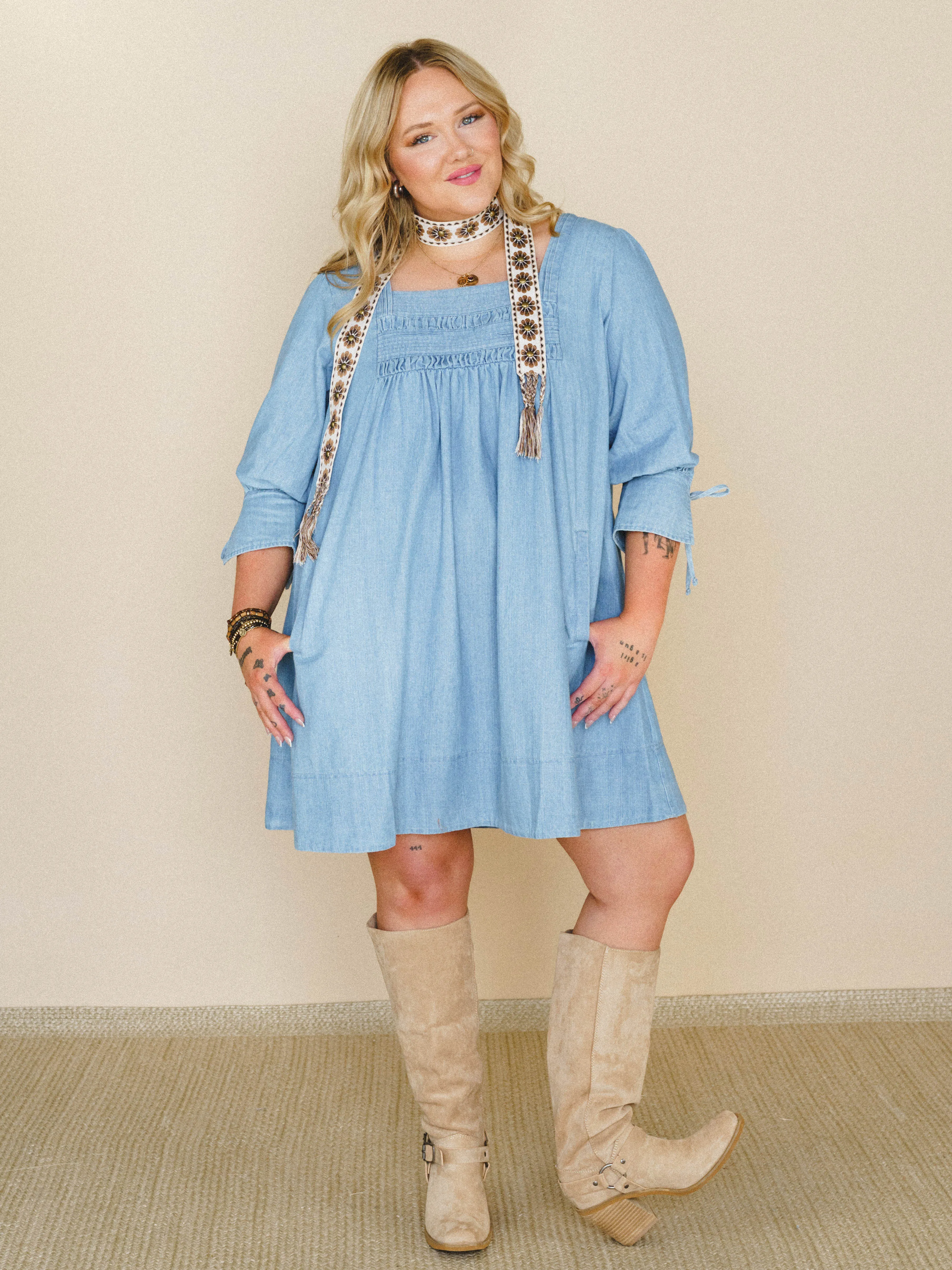 Her Journey Dress - Light Denim sold by Three Bird Nest