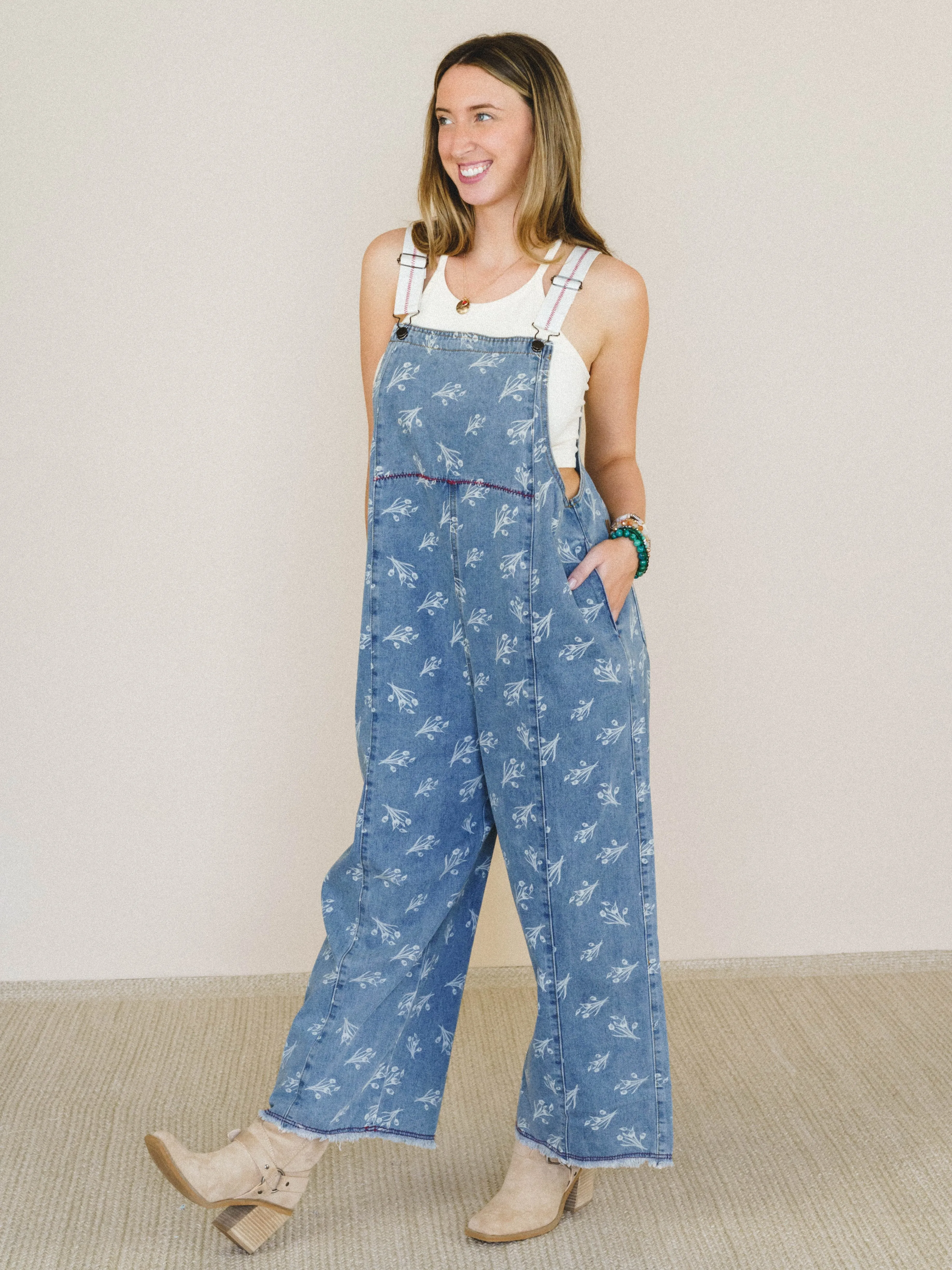 Floral Frenzy Jumpsuit - Washed Denim sold by Three Bird Nest product image thumbnail 4