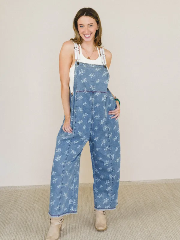 Floral Frenzy Jumpsuit - Washed Denim made by easel