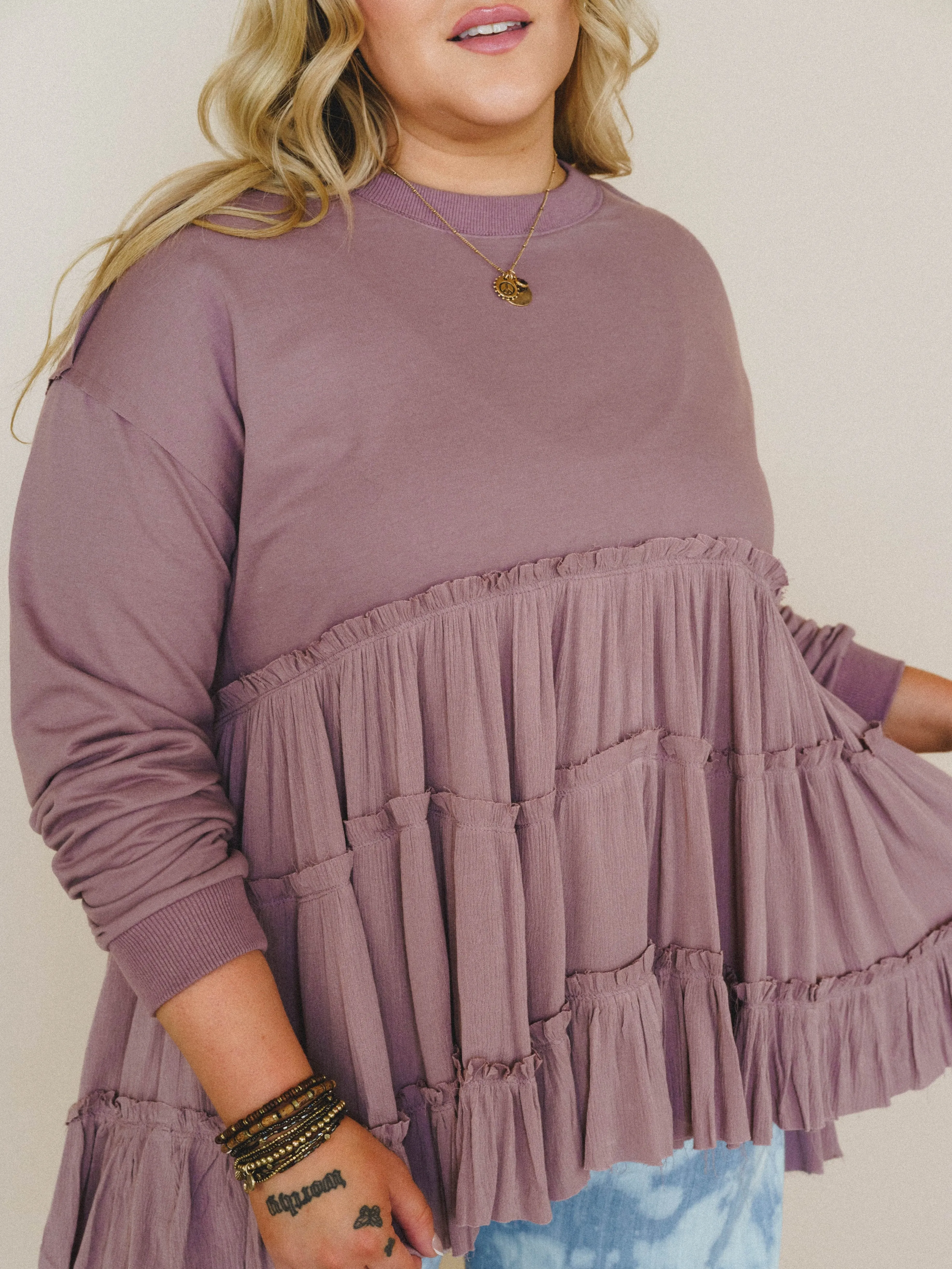 On Your Side Tiered Ruffle Hem Top - Mauve sold by Three Bird Nest product image thumbnail 4