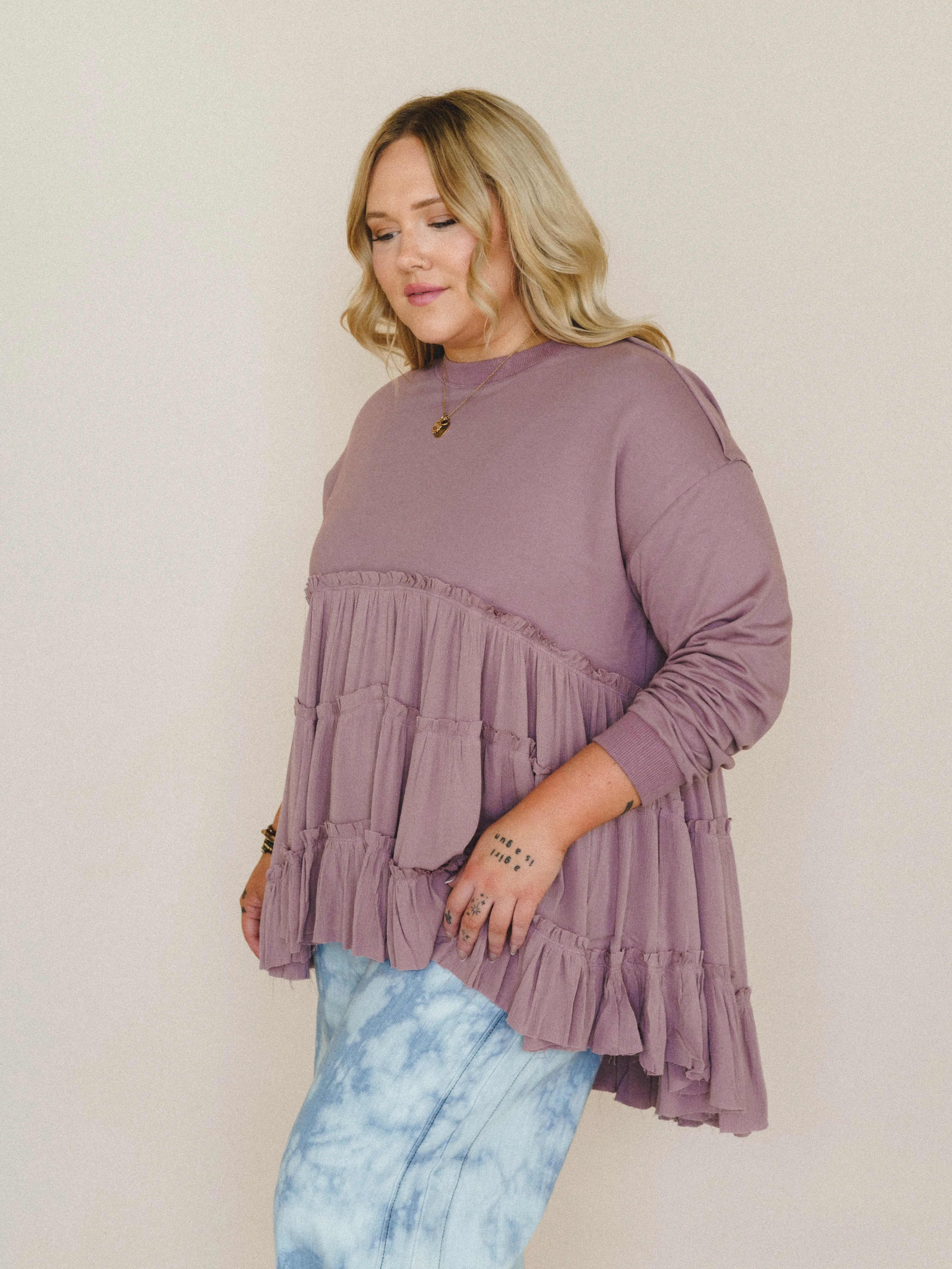 On Your Side Tiered Ruffle Hem Top - Mauve sold by Three Bird Nest product image thumbnail 3