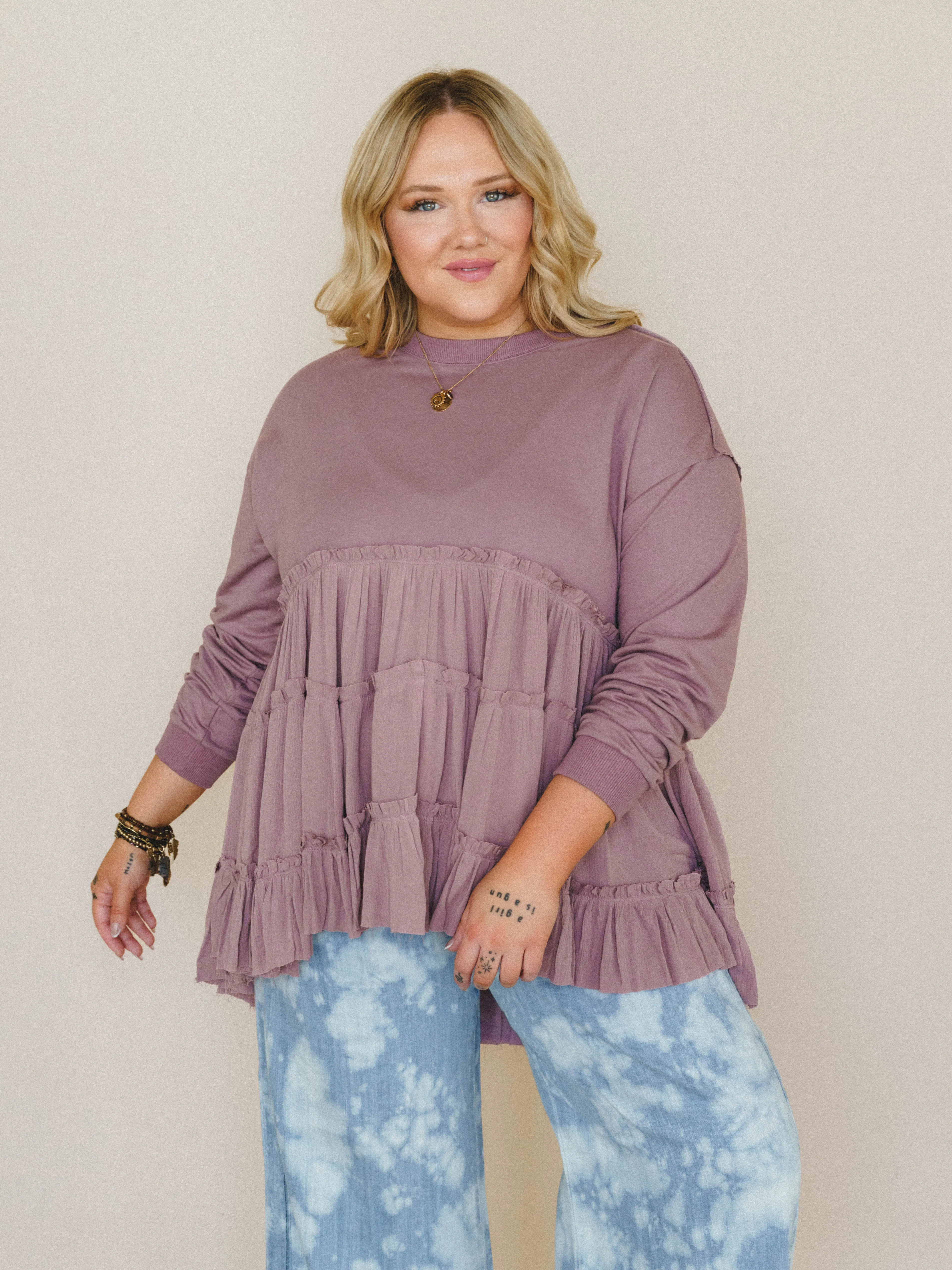 On Your Side Tiered Ruffle Hem Top - Mauve sold by Three Bird Nest