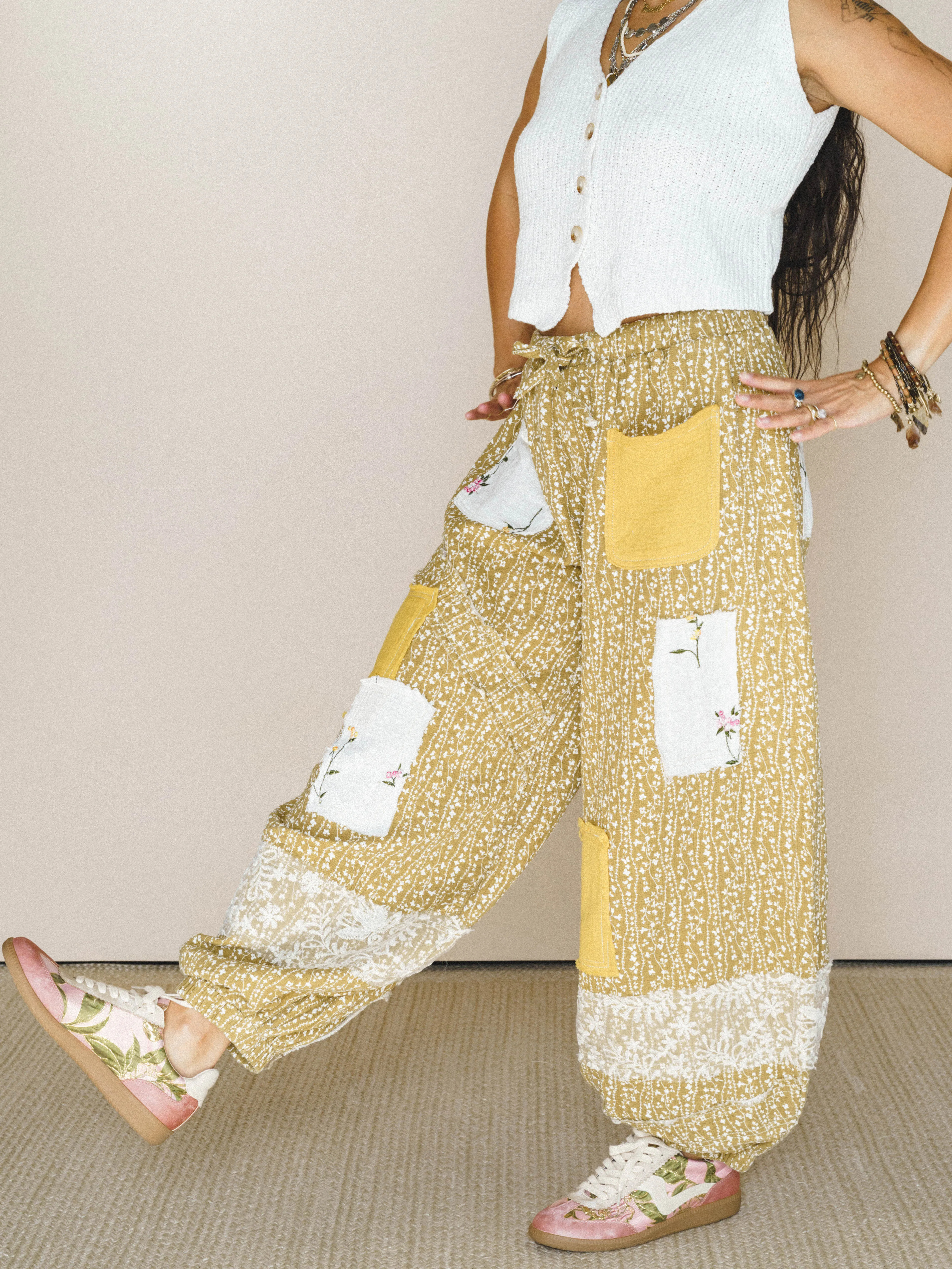 Jeanie Patchwork Pants - Mustard sold by Three Bird Nest product image thumbnail 2