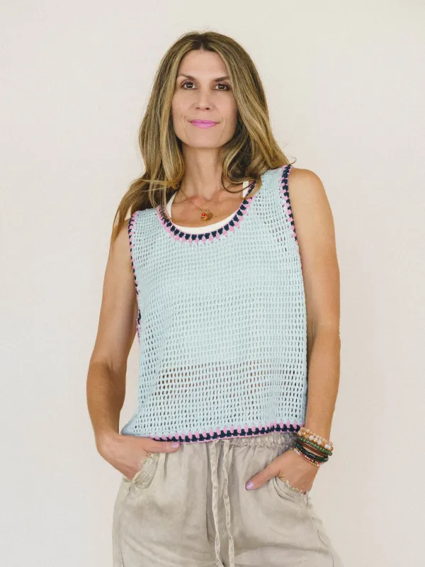 Beach Trips Crochet Tank - Powder Blue made by Listicle
