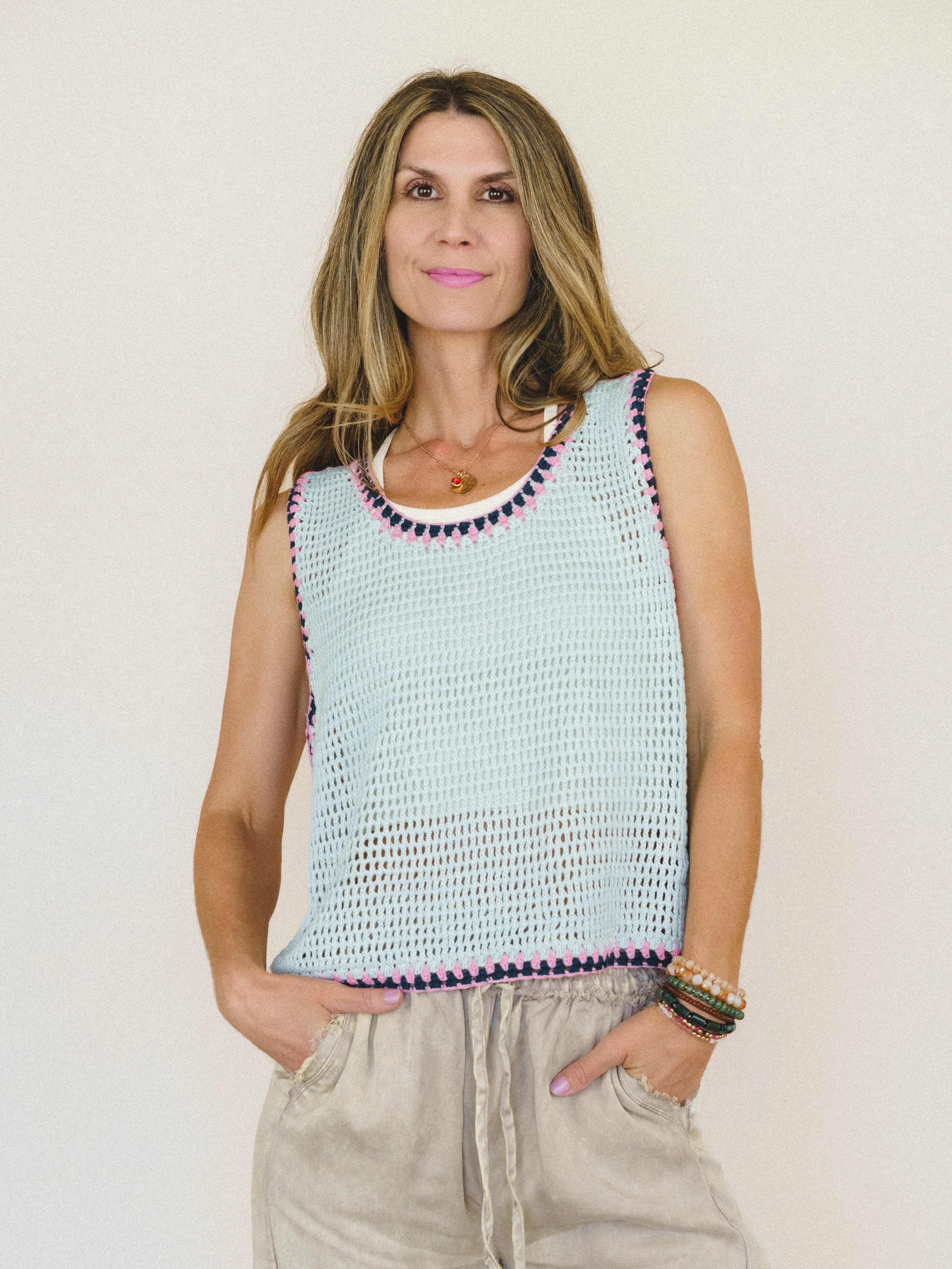 Beach Trips Crochet Tank - Powder Blue sold by Three Bird Nest