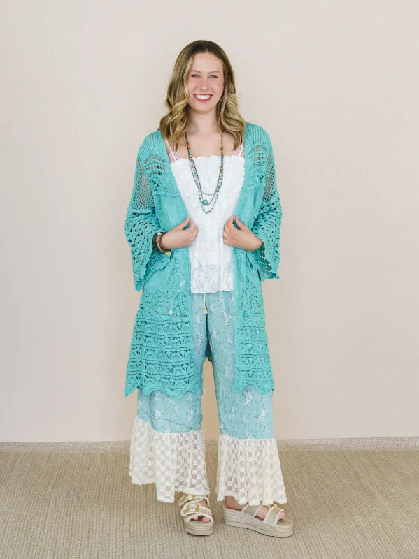 Crochet Duster Kimono - Aqua Teal made by Three Bird Nest