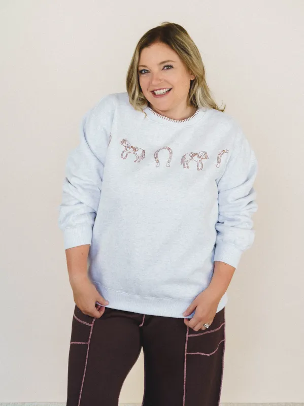Hold My Horses Sweatshirt - Heather Gray made by Peach Love California