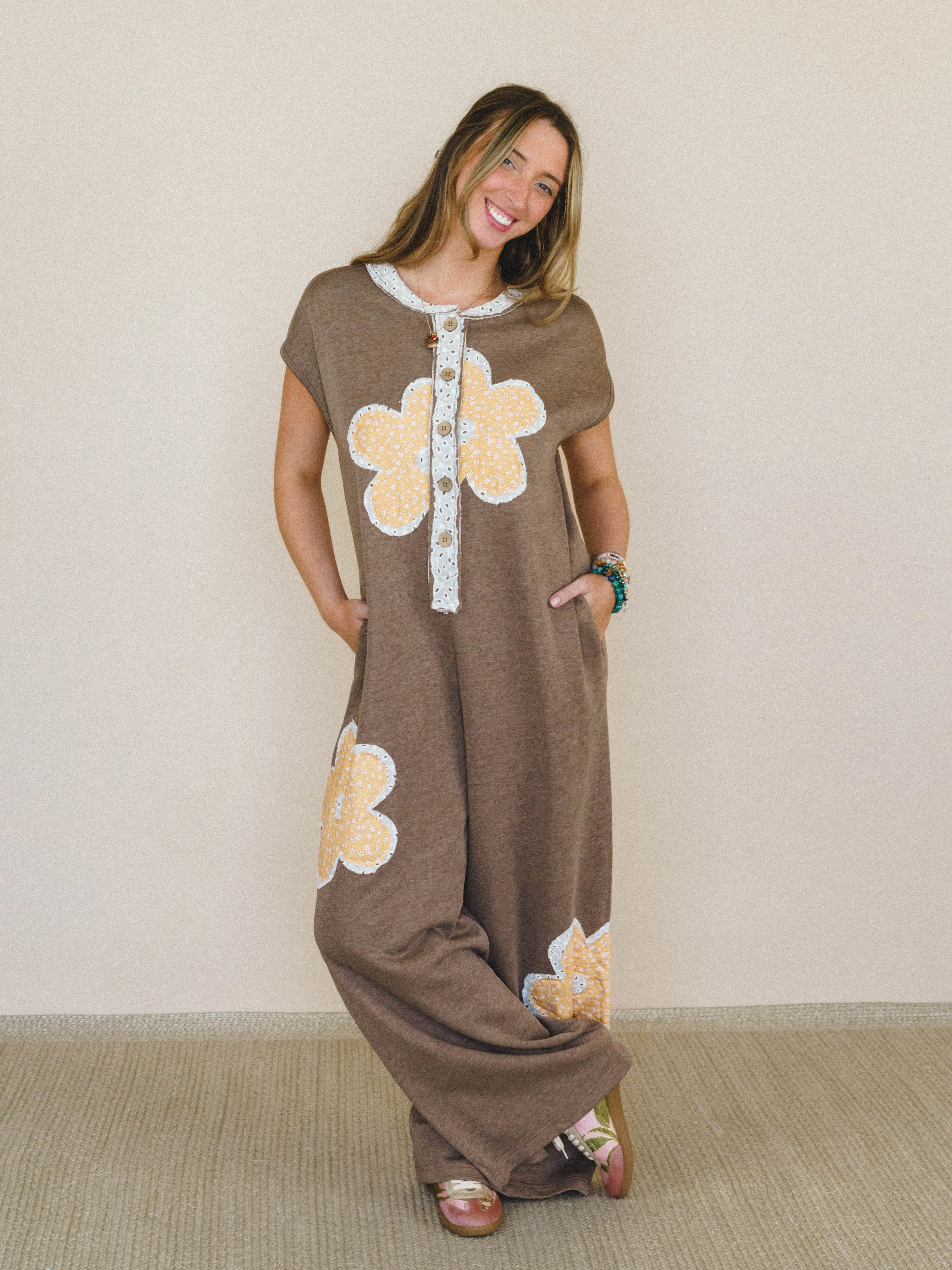 Flower Steps Jumpsuit - Mocha sold by Three Bird Nest product image thumbnail 5