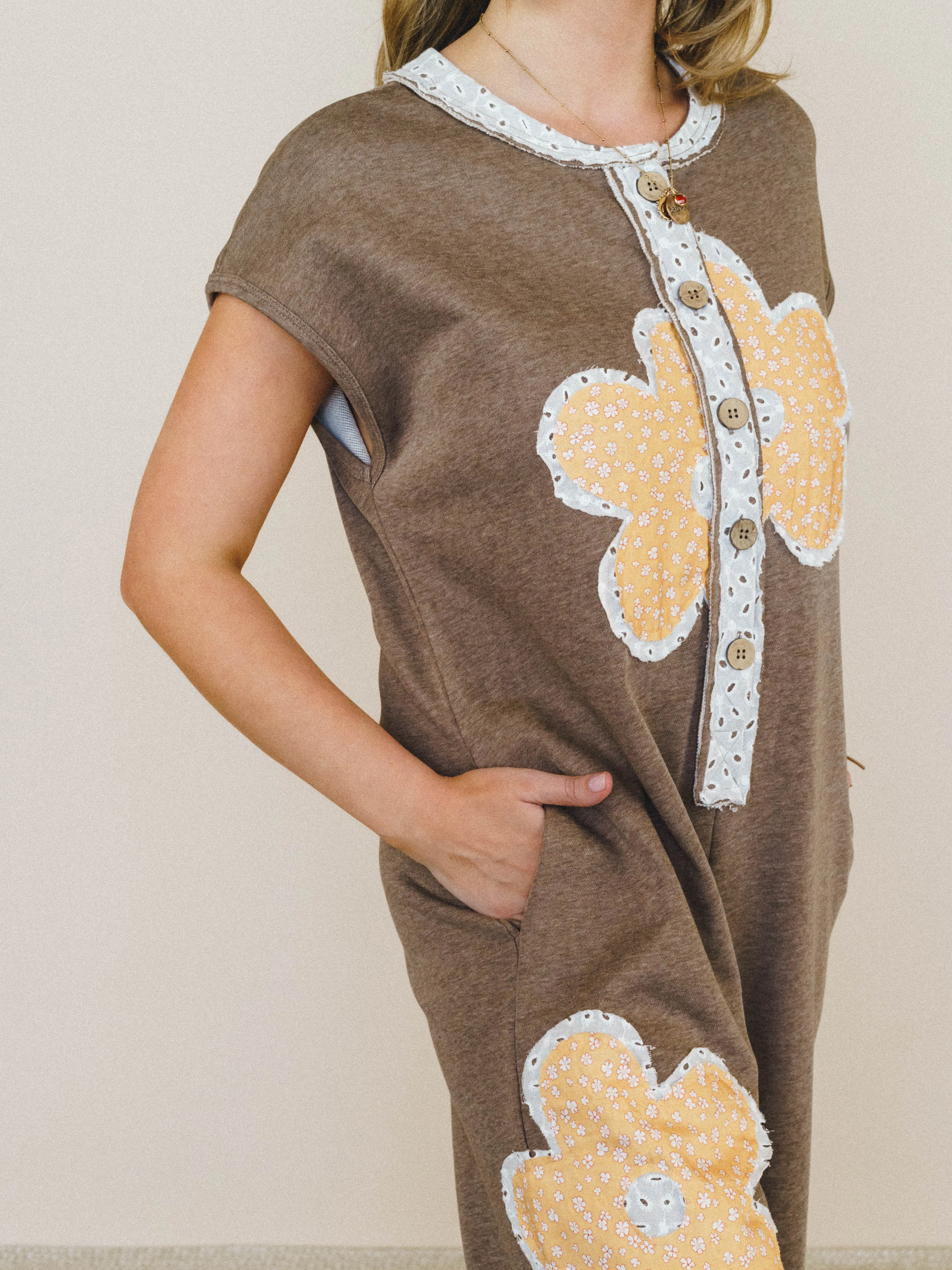 Flower Steps Jumpsuit - Mocha sold by Three Bird Nest product image thumbnail 4