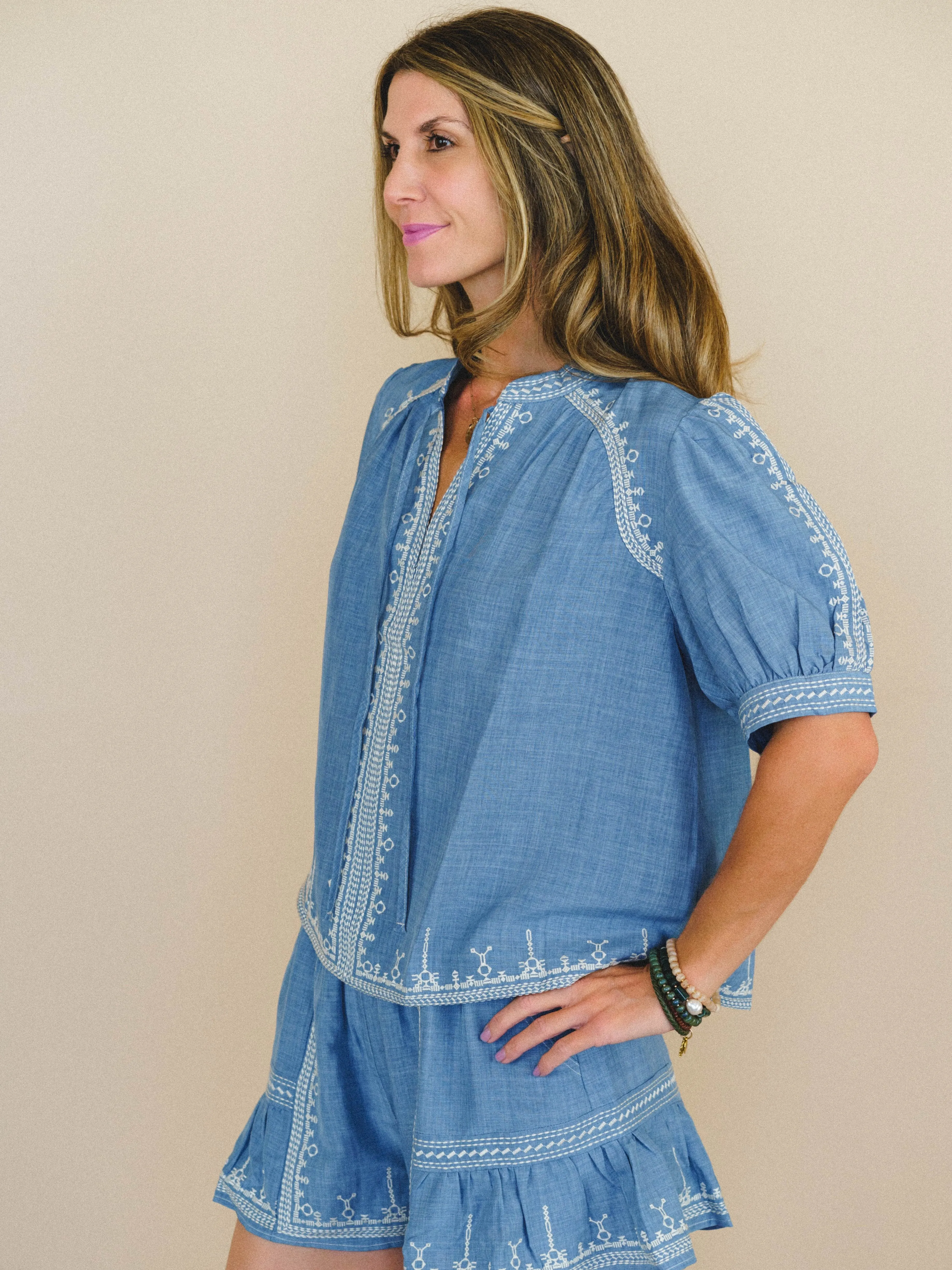 Doxi Embroidered Denim Blouse - Denim sold by Three Bird Nest product image thumbnail 5