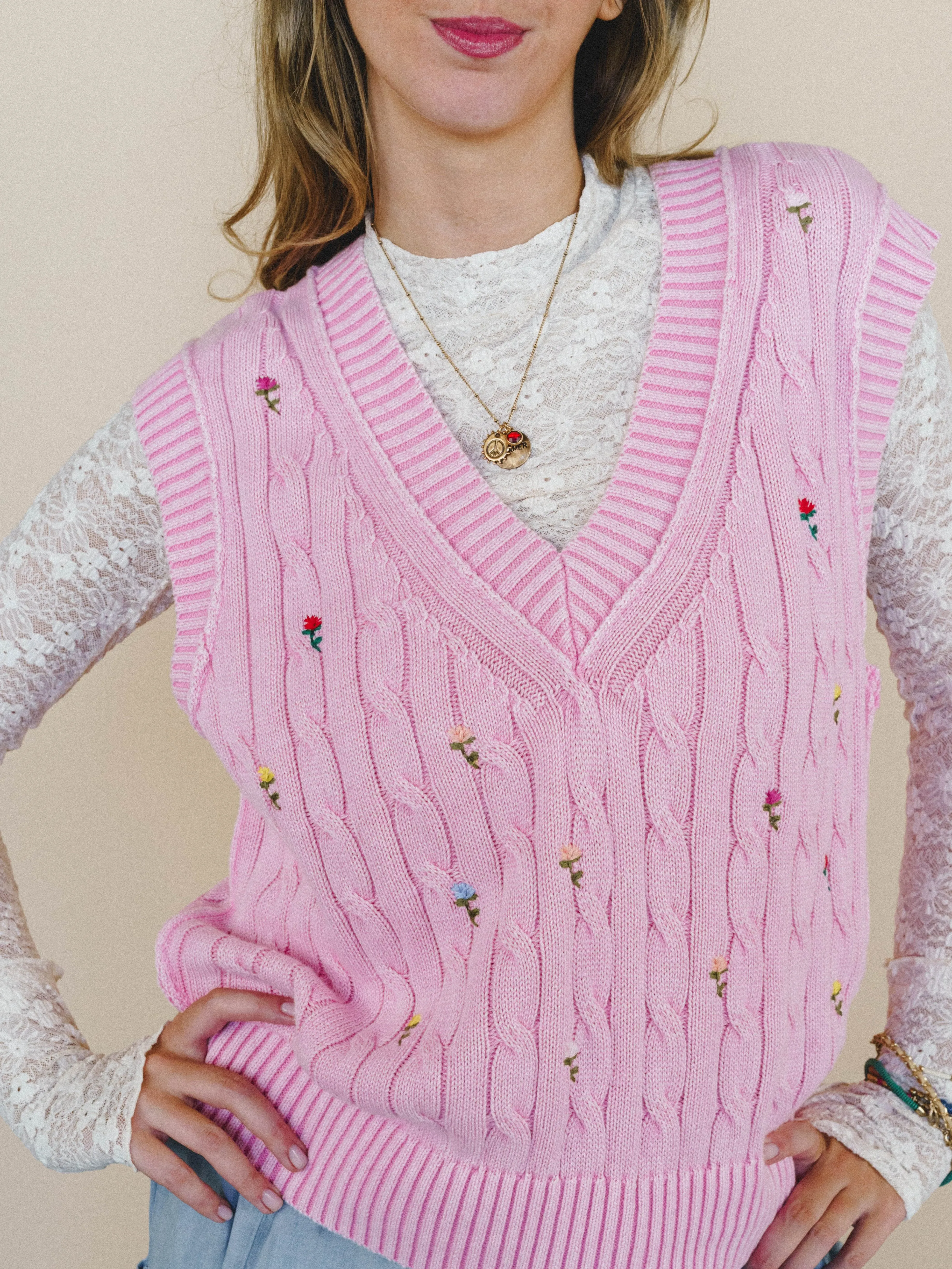 Floral Embers Embroidered Vest - Pink sold by Three Bird Nest product image thumbnail 4
