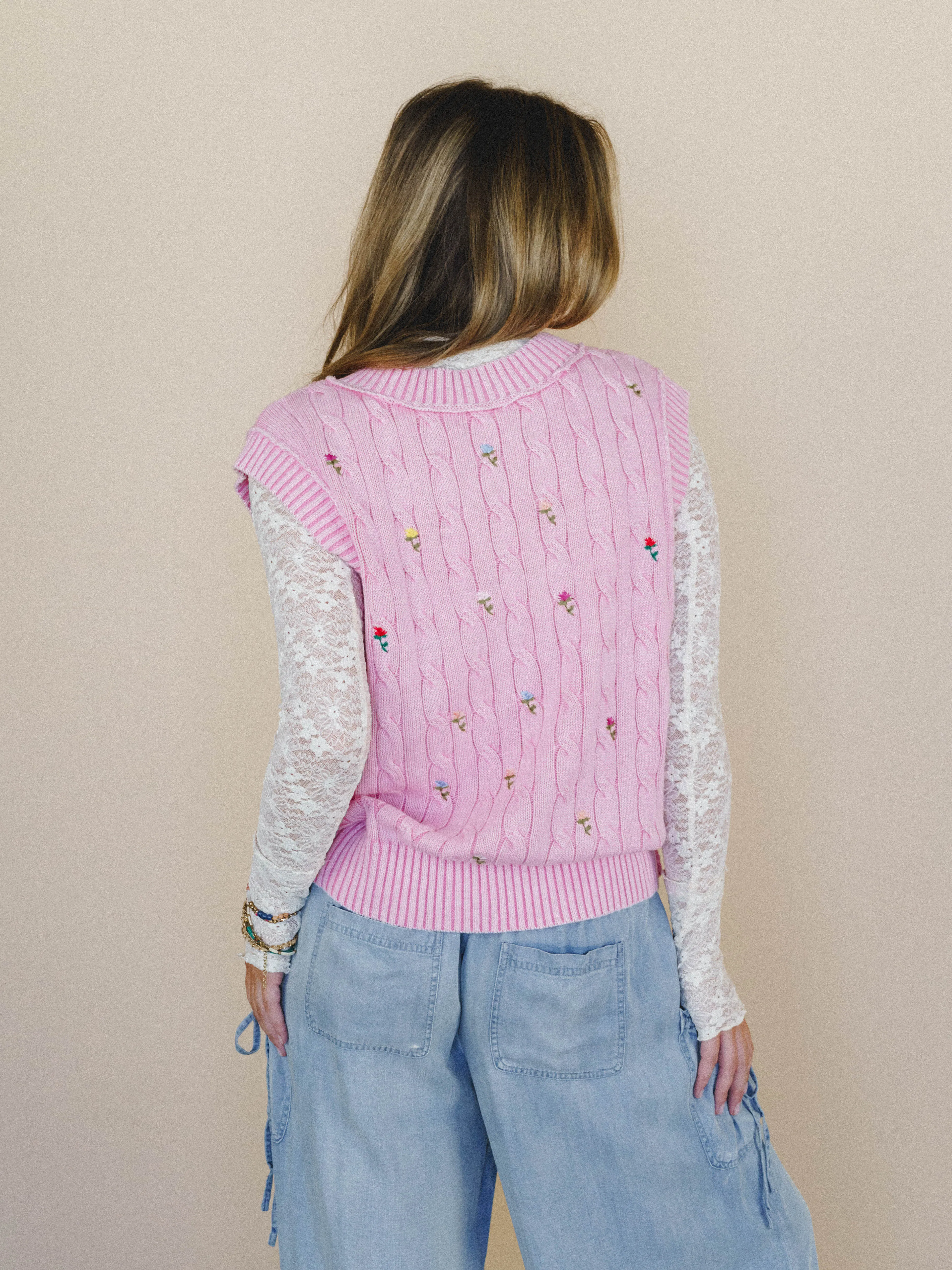 Floral Embers Embroidered Vest - Pink sold by Three Bird Nest product image thumbnail 2