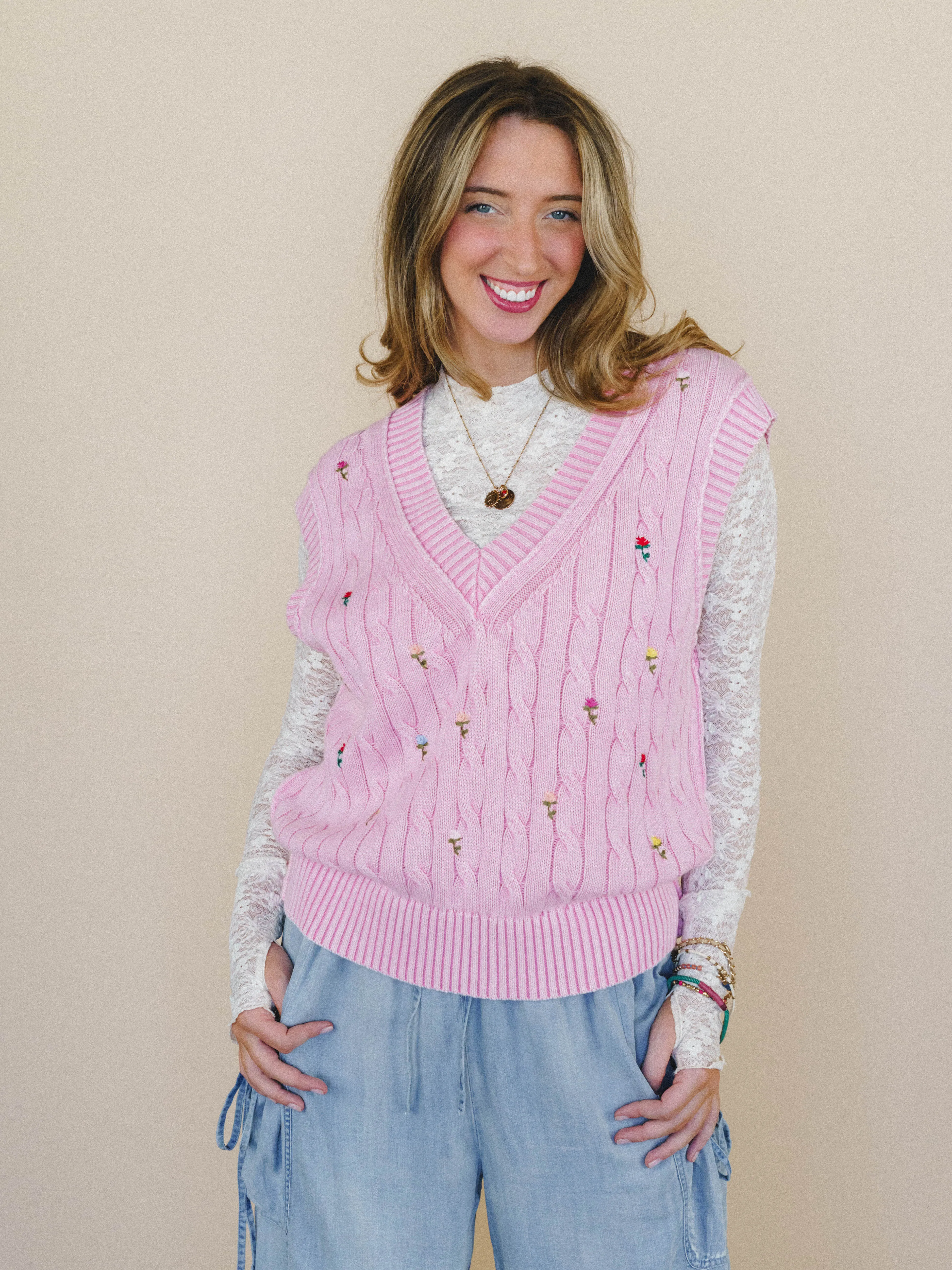 Floral Embers Embroidered Vest - Pink sold by Three Bird Nest