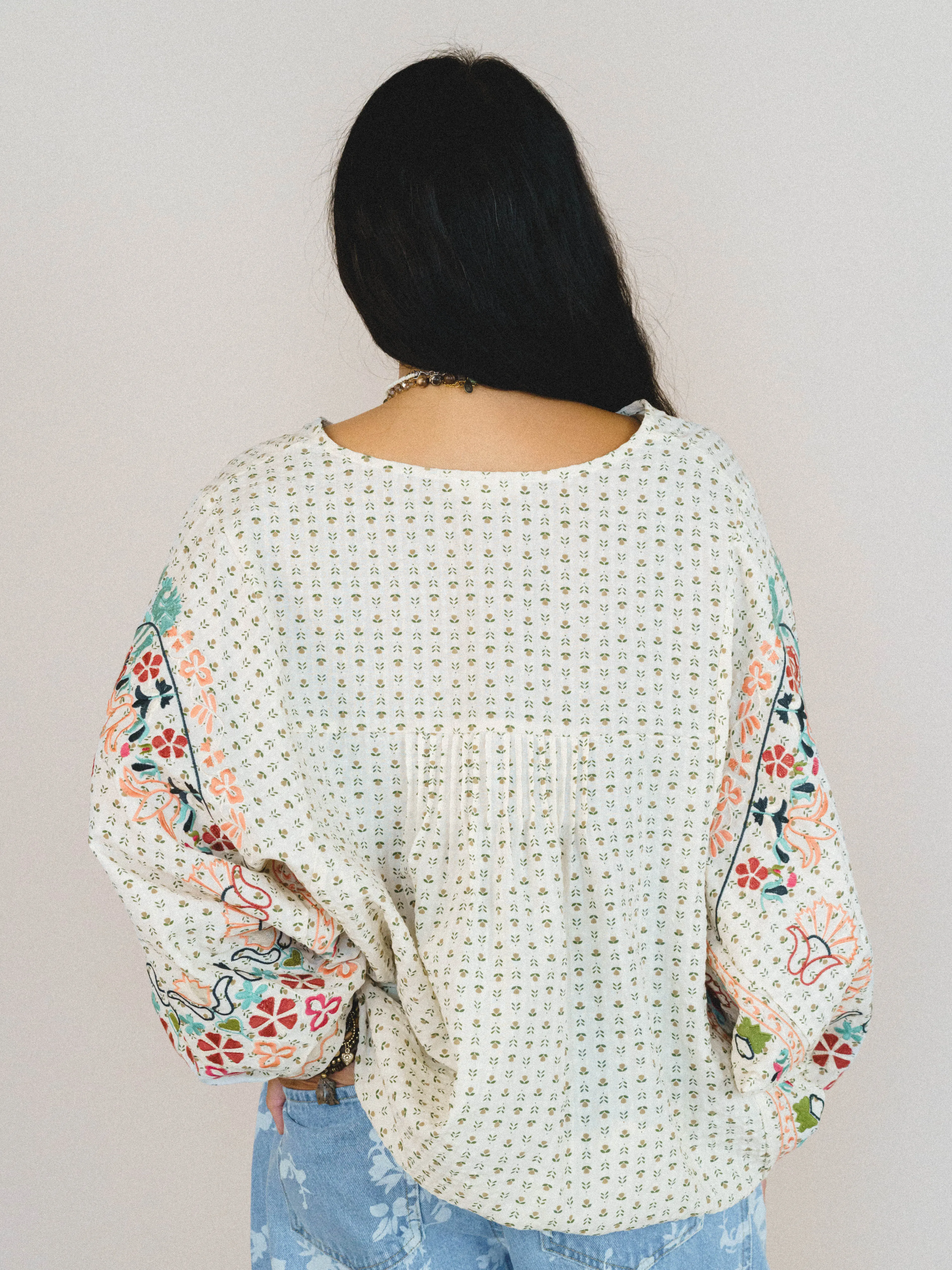 Frida Embroidered Dolman Sleeve Top - Oatmeal sold by Three Bird Nest product image thumbnail 3