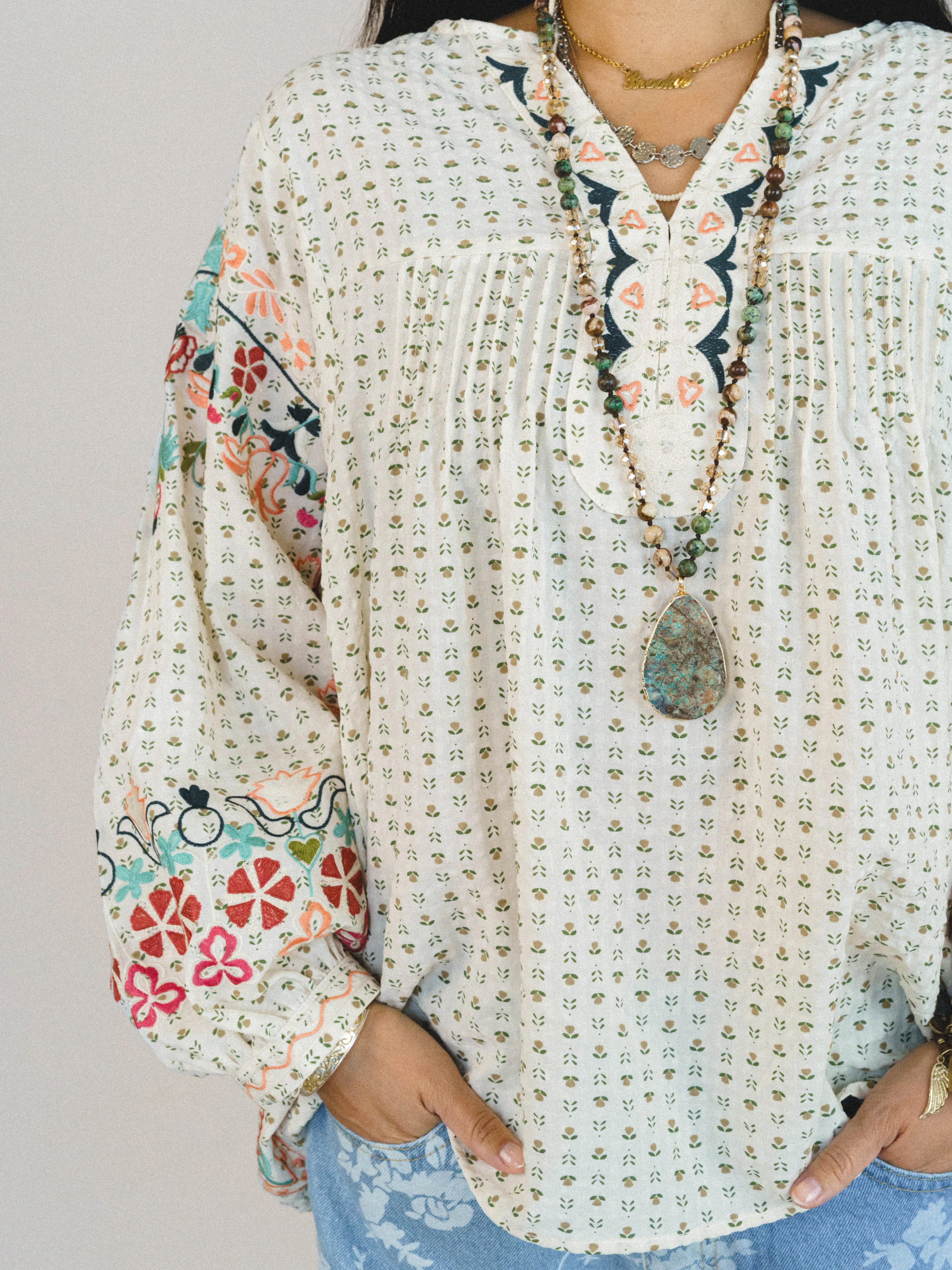 Frida Embroidered Dolman Sleeve Top - Oatmeal sold by Three Bird Nest product image thumbnail 4