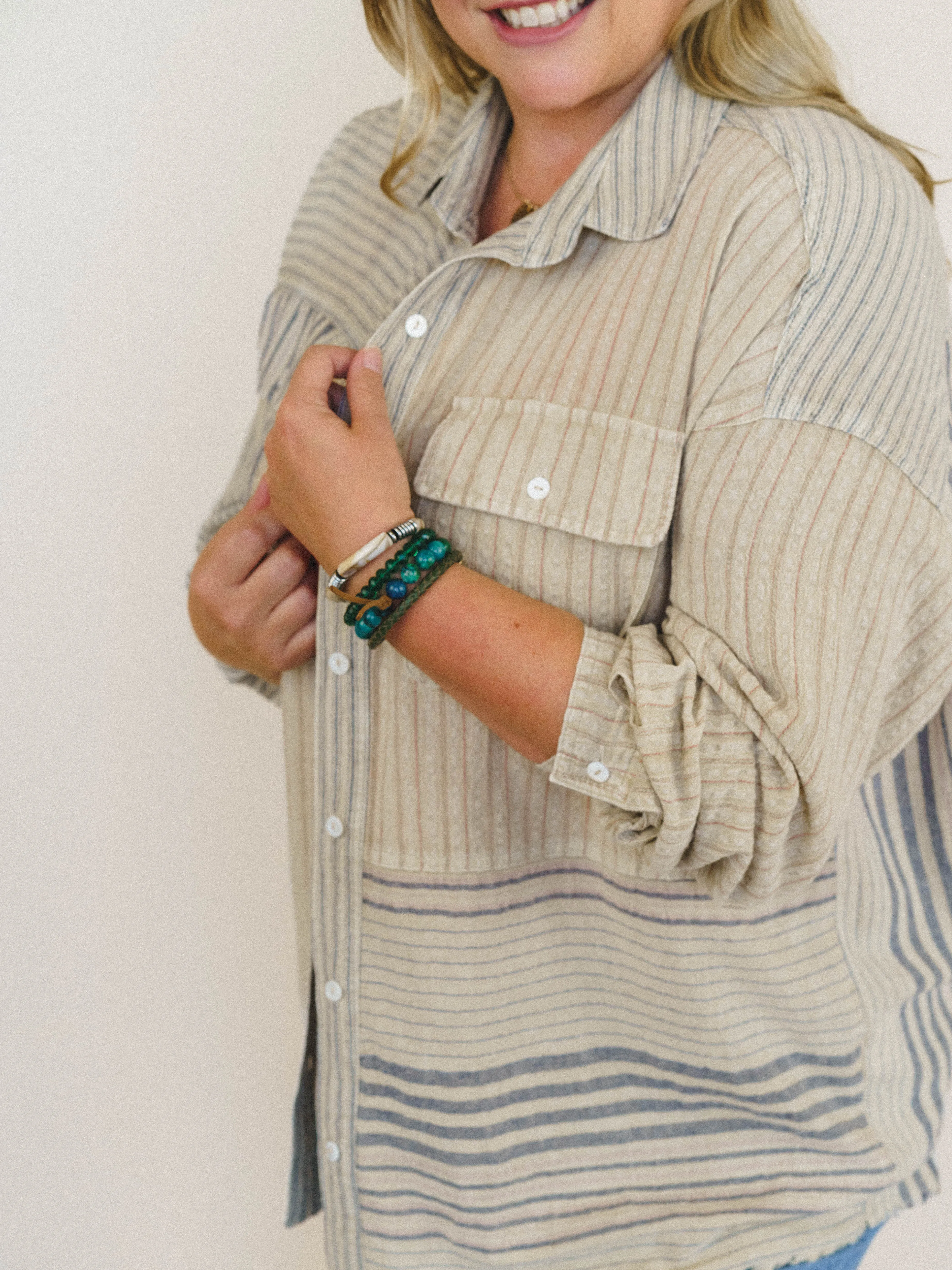 Solana Stripe Button Down Top - Faded Sage sold by Three Bird Nest product image thumbnail 3