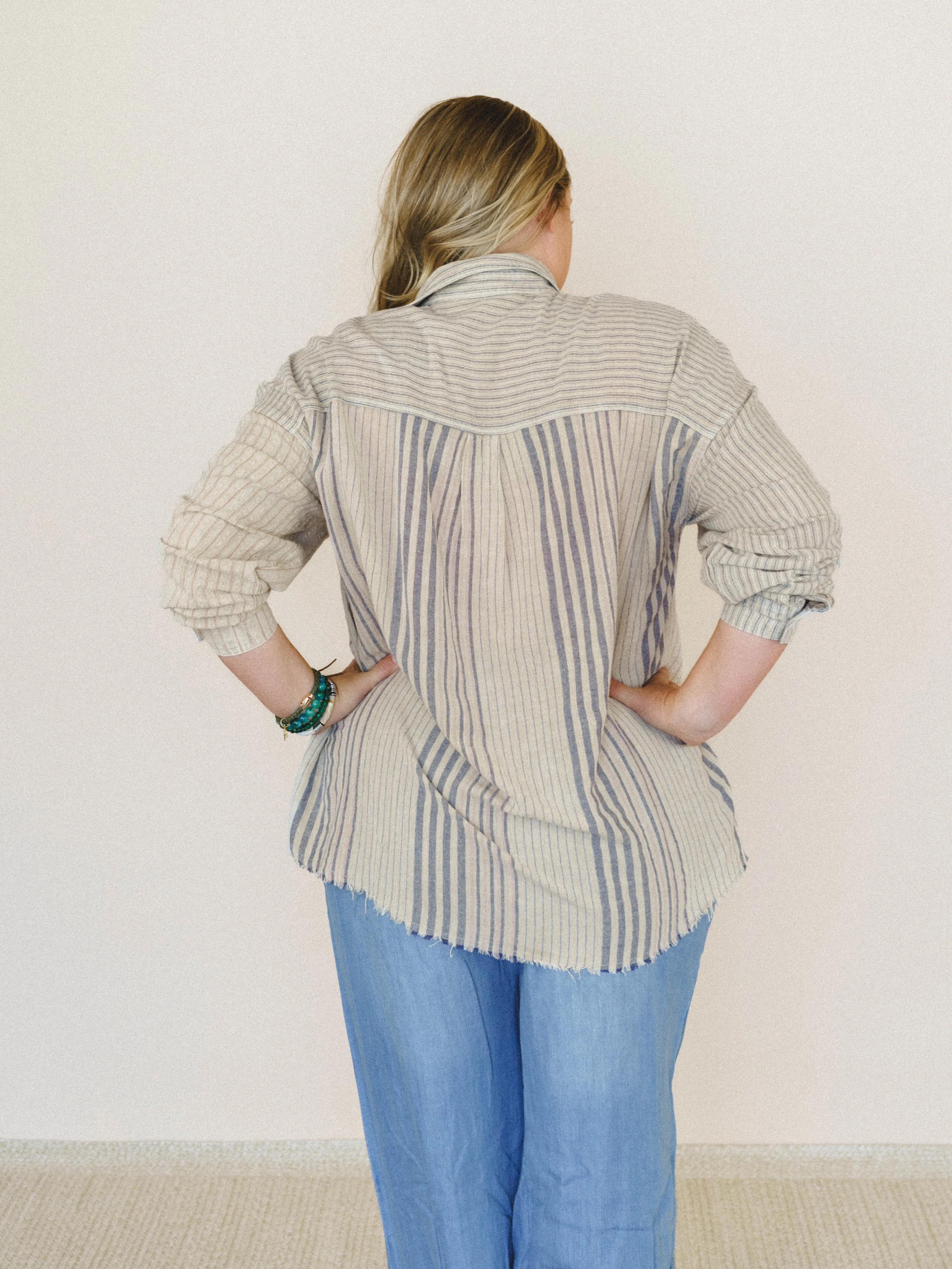 Solana Stripe Button Down Top - Faded Sage sold by Three Bird Nest product image thumbnail 4