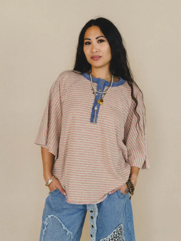 Florence Striped Poncho - Coral made by easel