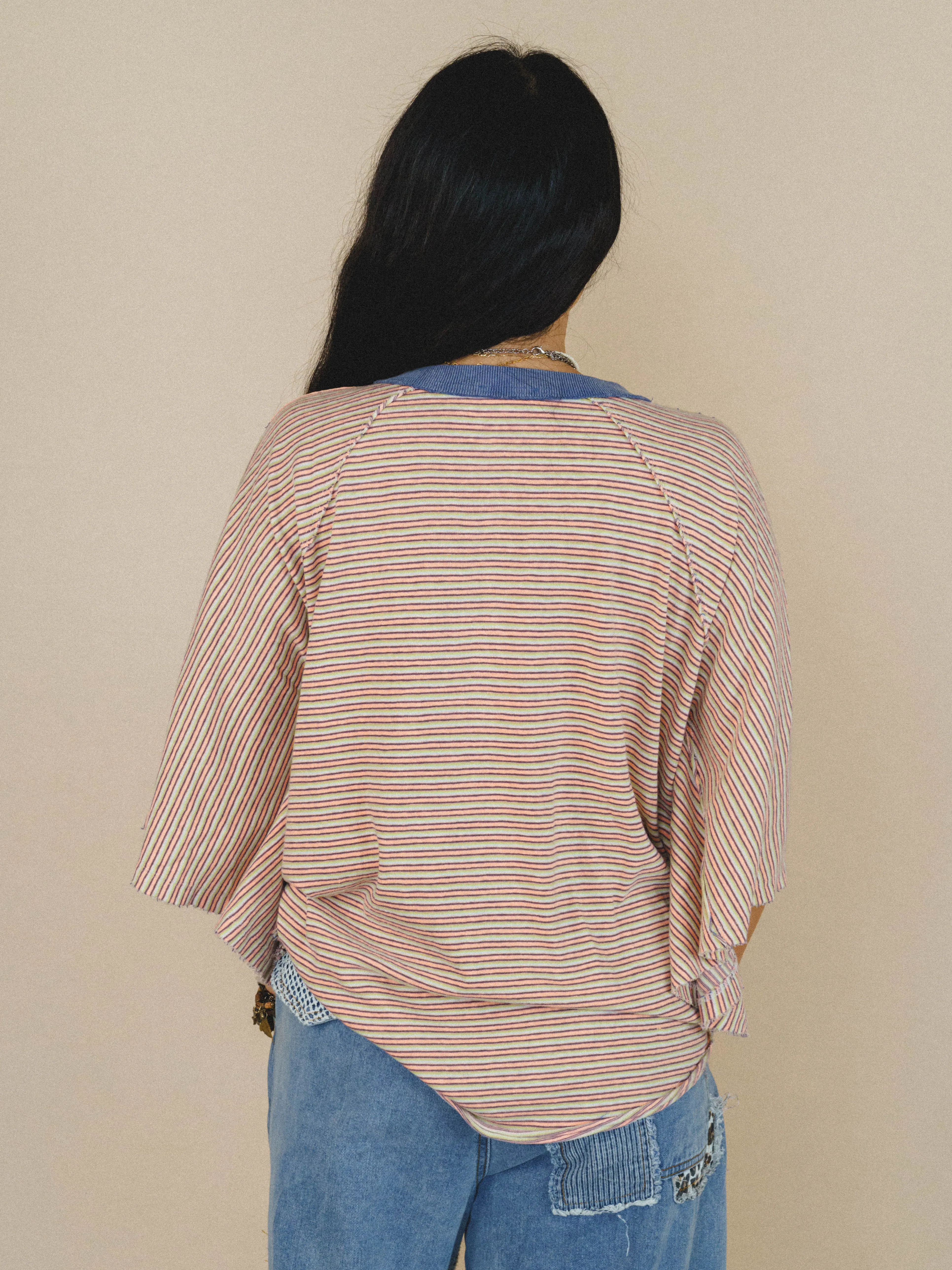 Florence Striped Poncho - Coral sold by Three Bird Nest product image thumbnail 3