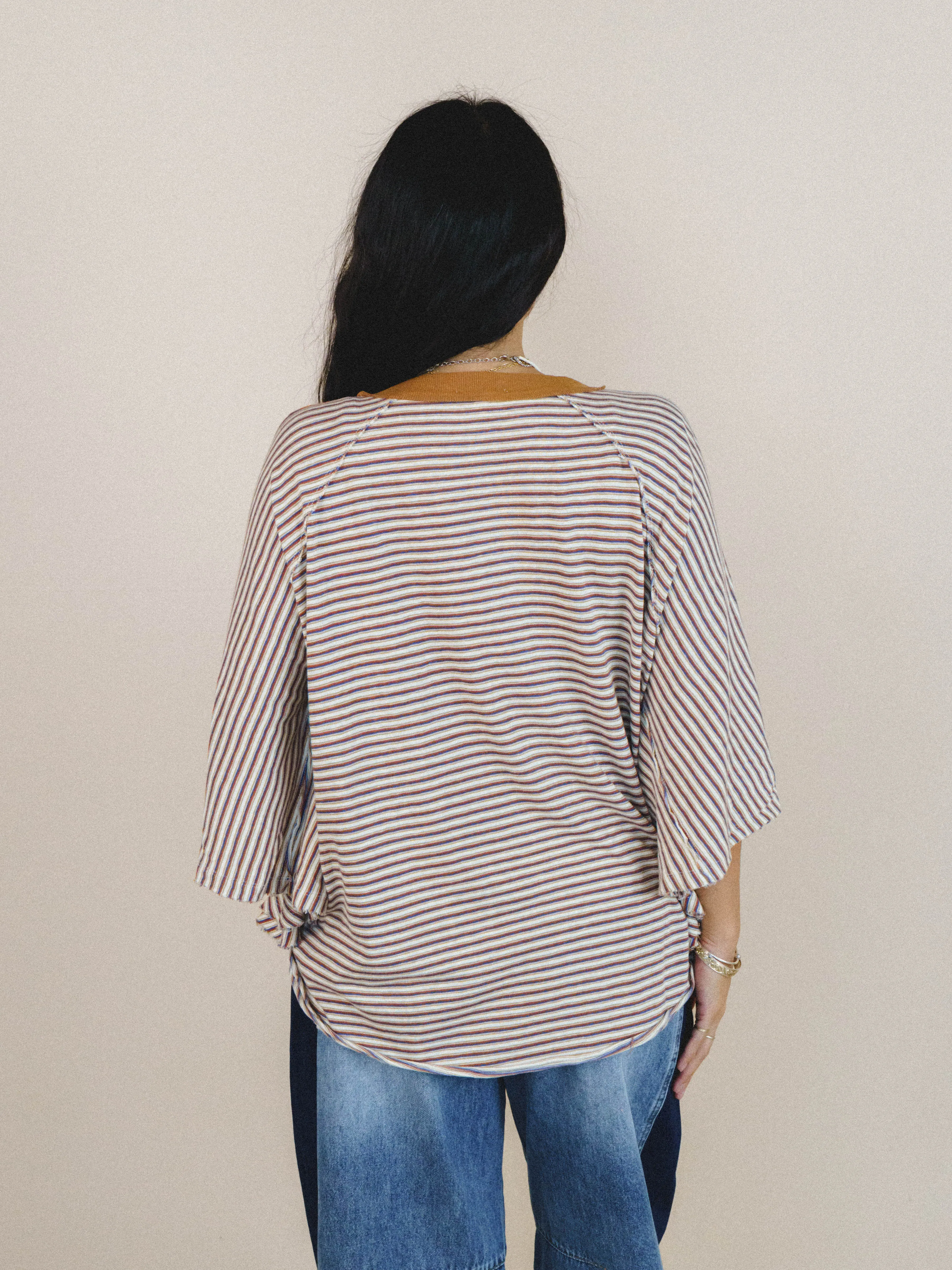 Florence Striped Poncho - Oatmeal sold by Three Bird Nest product image thumbnail 4