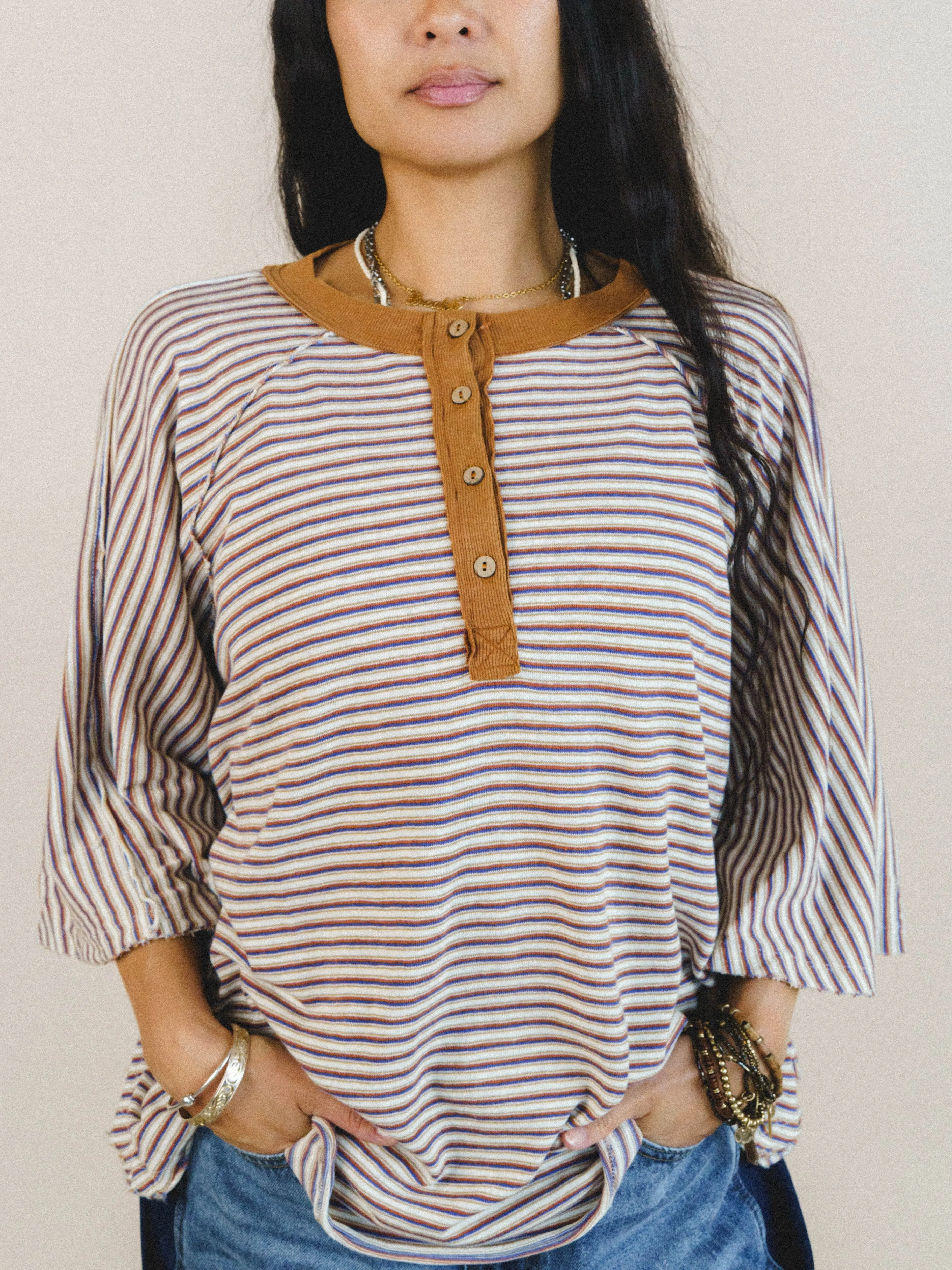 Florence Striped Poncho - Oatmeal sold by Three Bird Nest product image thumbnail 2