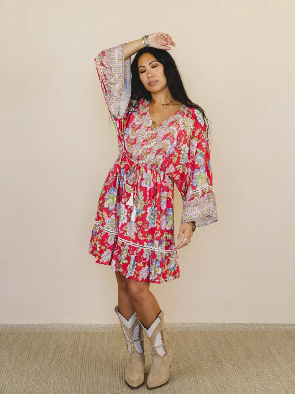Dreamy Doll Printed Dress - Coral made by easel