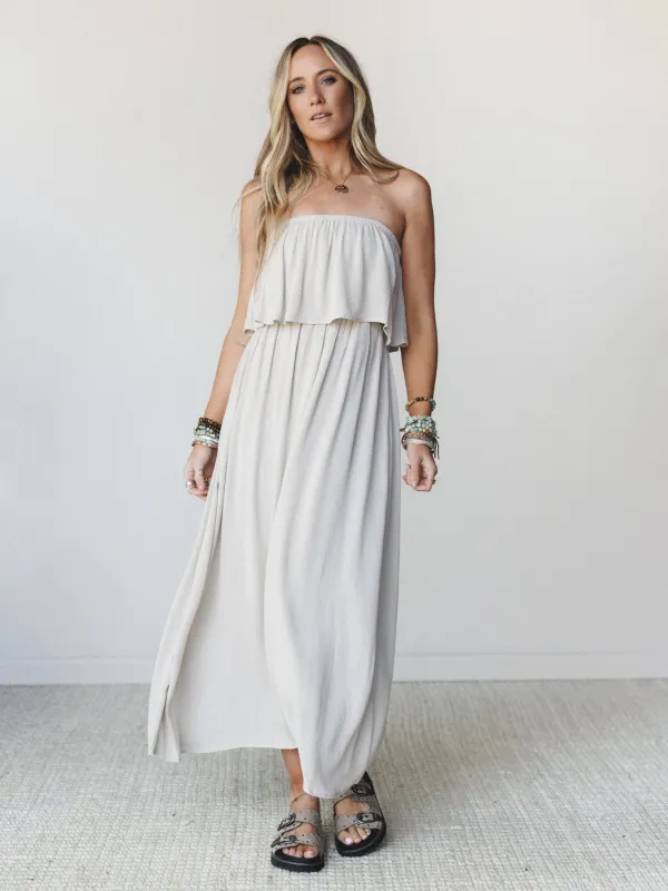 Sierra Strapless Maxi Dress - Sand Beige made by Zenana