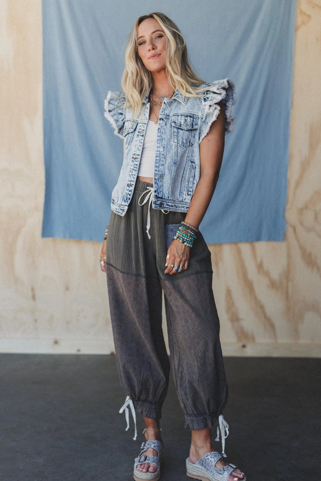 Ruffle And Roam Denim Jacket - Light Wash sold by Three Bird Nest product image thumbnail 2
