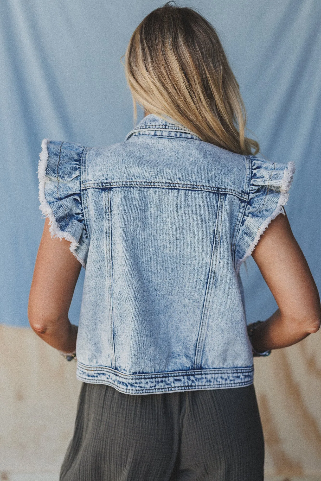 Ruffle And Roam Denim Jacket - Light Wash sold by Three Bird Nest product image thumbnail 5