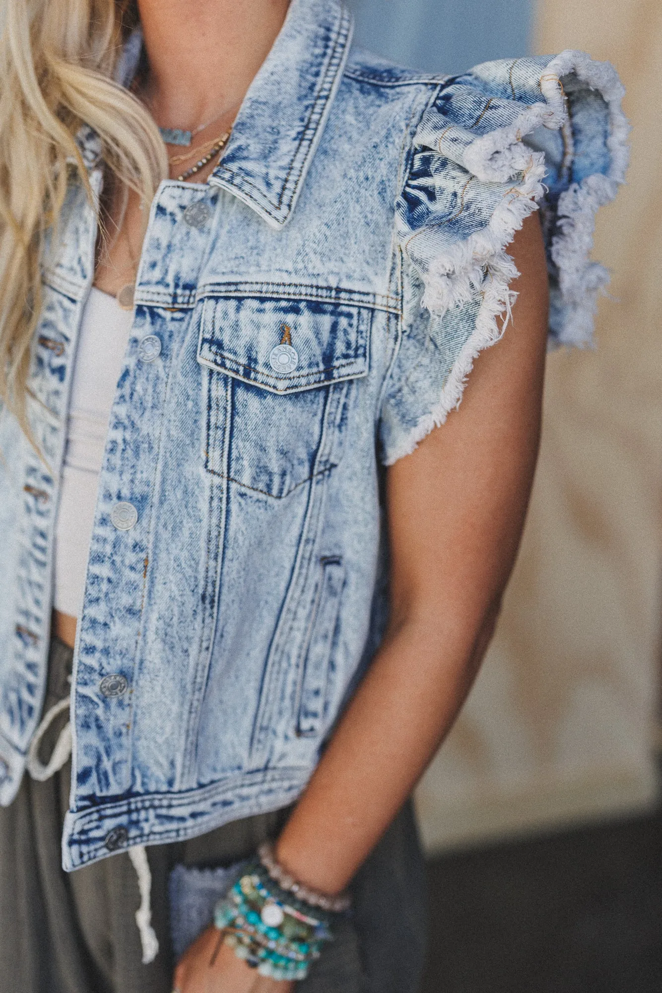 Ruffle And Roam Denim Jacket - Light Wash sold by Three Bird Nest product image thumbnail 3