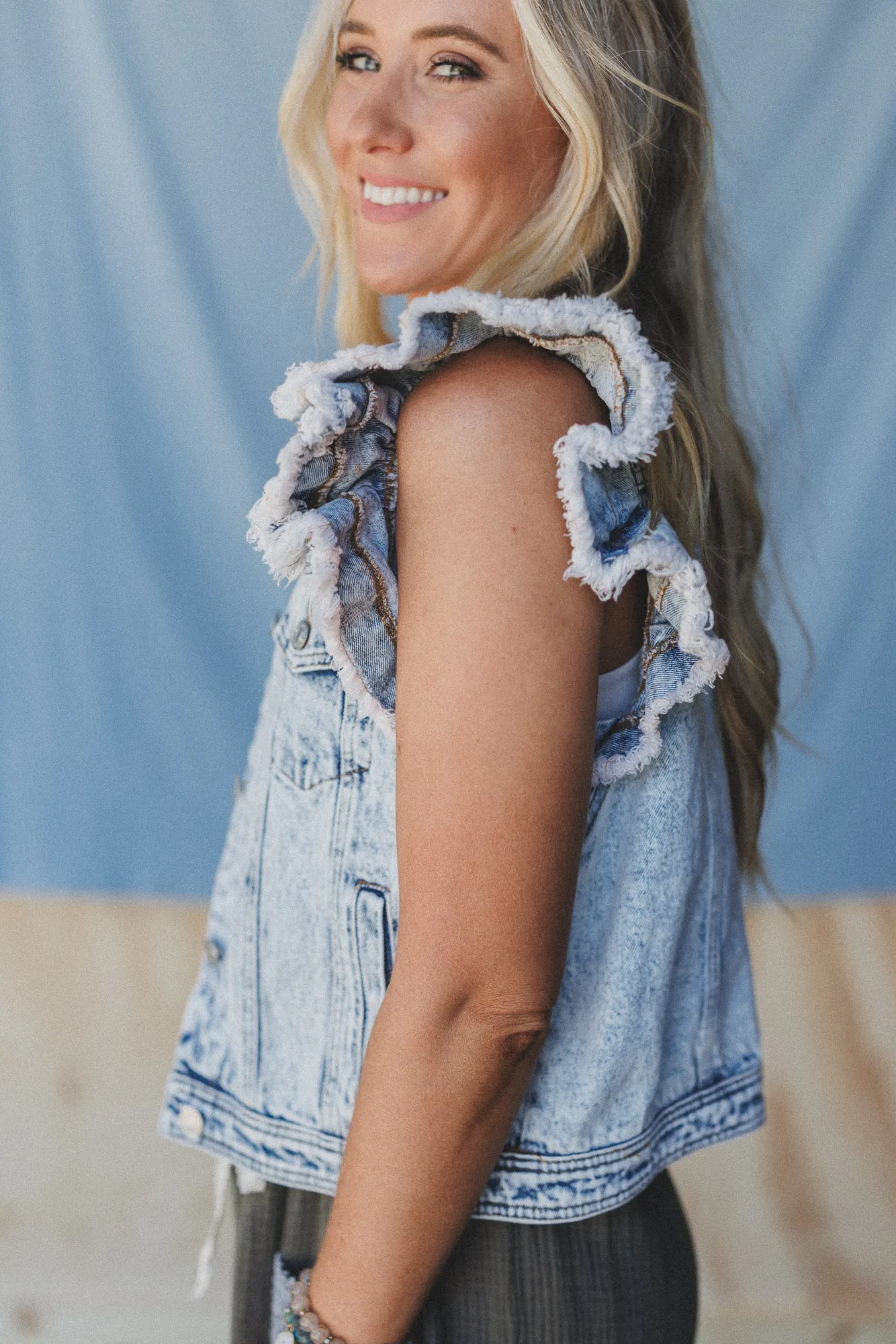 Ruffle And Roam Denim Jacket - Light Wash sold by Three Bird Nest product image thumbnail 4