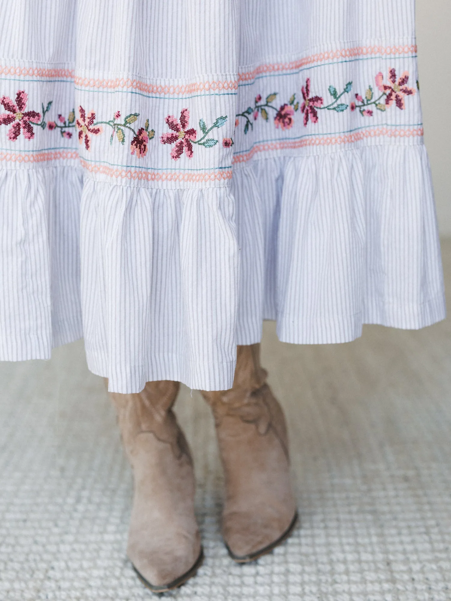Garden Nomad Embroidered Dress - Off White Taupe sold by Three Bird Nest product image thumbnail 4